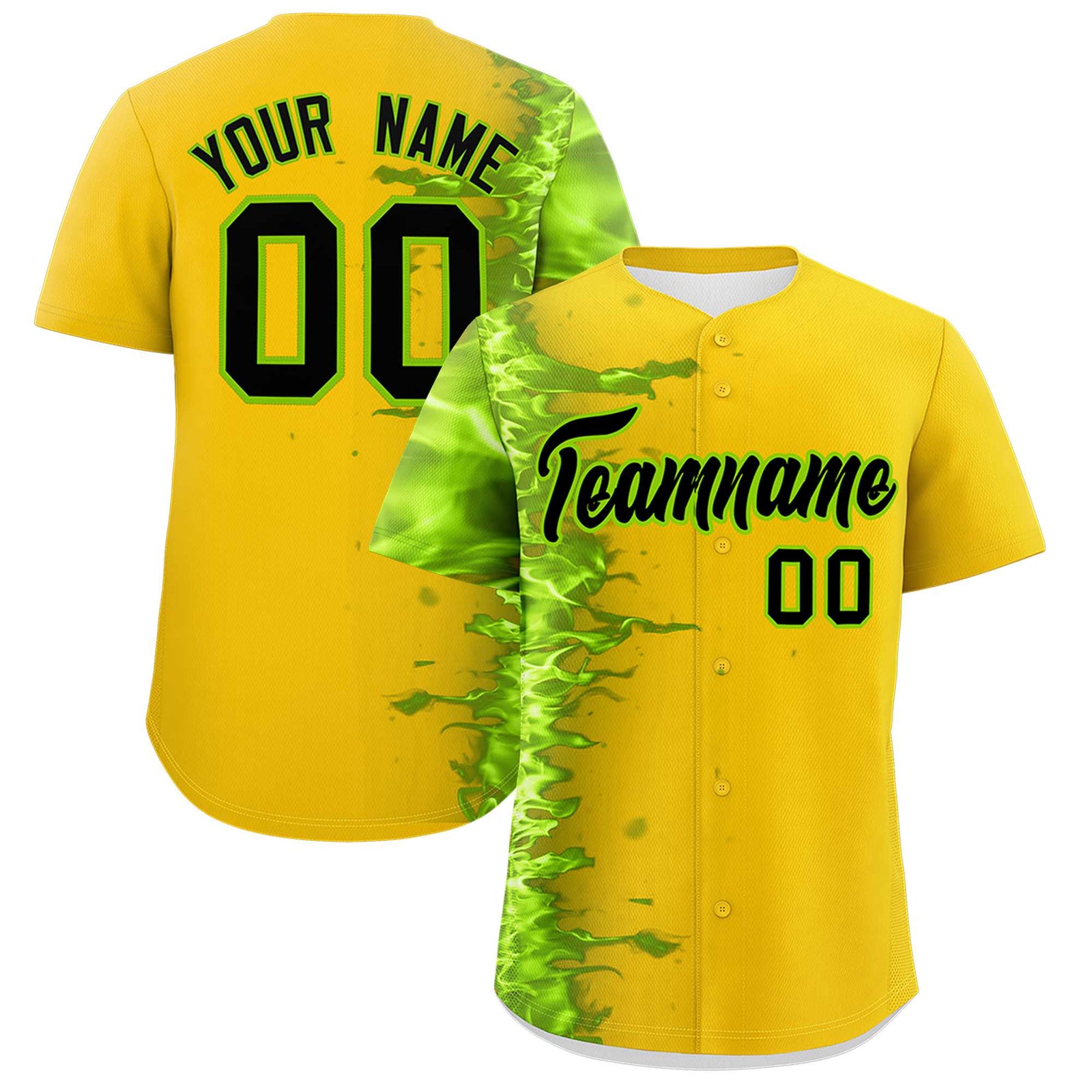 Custom Gold Personalized 3D Flame Design Authentic Baseball Jersey