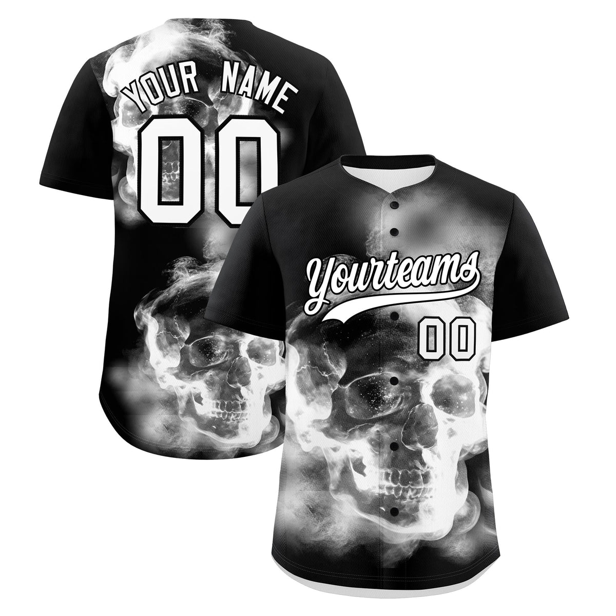 Custom Black White skeleton Graffiti Pattern Lightweight Baseball Jersey| KXKSHOP