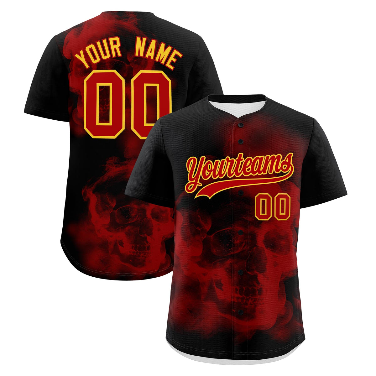 Custom Black Red Gold skeleton Graffiti Pattern Quick Dry Baseball Jersey| KXKSHOP