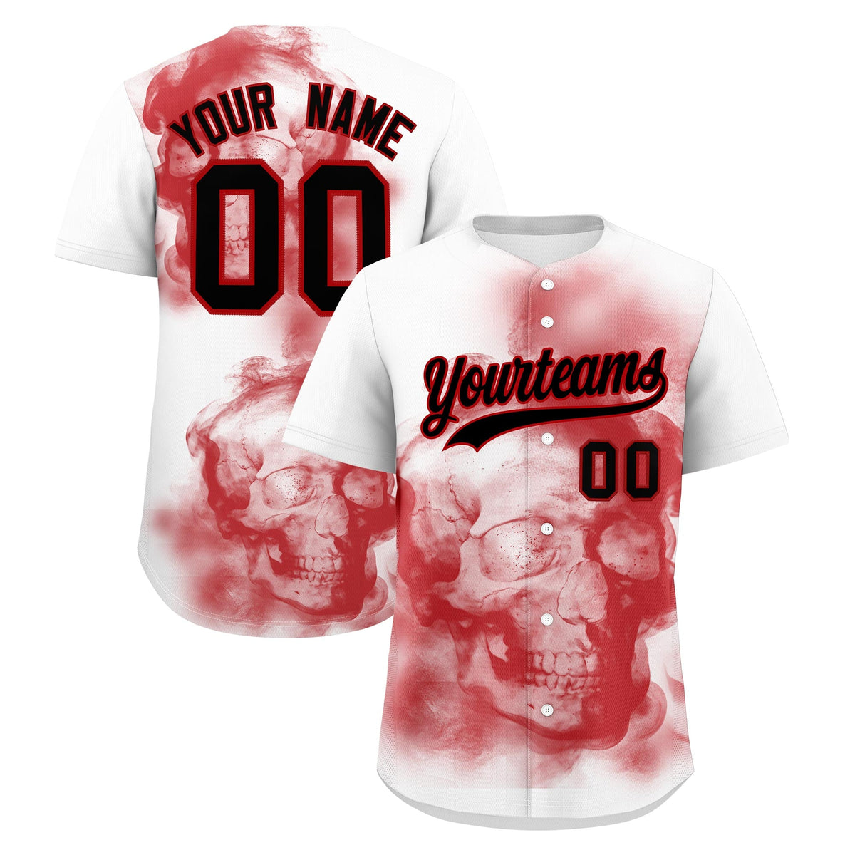 Custom White Red Black skeleton Graffiti Pattern Lightweight Baseball Jersey| KXKSHOP