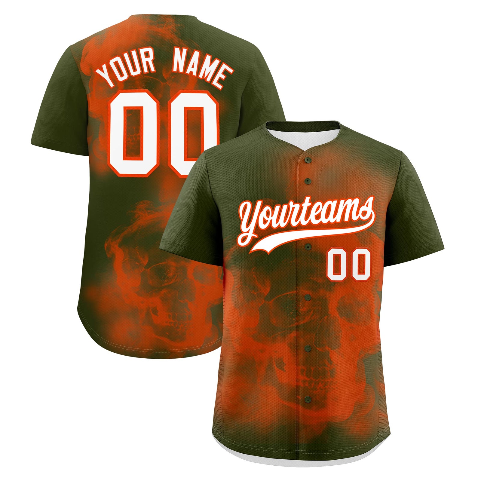 Custom Olive Orange White skeleton Graffiti Pattern Lightweight Baseball Jersey| KXKSHOP