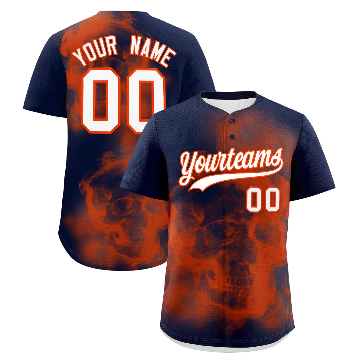 Custom Navy Orange White skeleton Graffiti Pattern Lightweight Baseball Jersey| KXKSHOP
