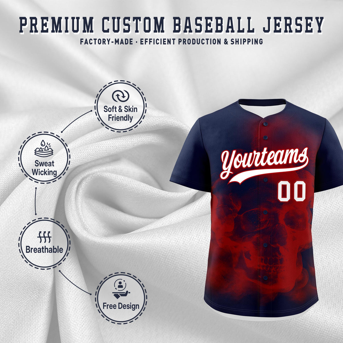 Custom Navy Red White skeleton Graffiti Pattern Lightweight Baseball Jersey| KXKSHOP