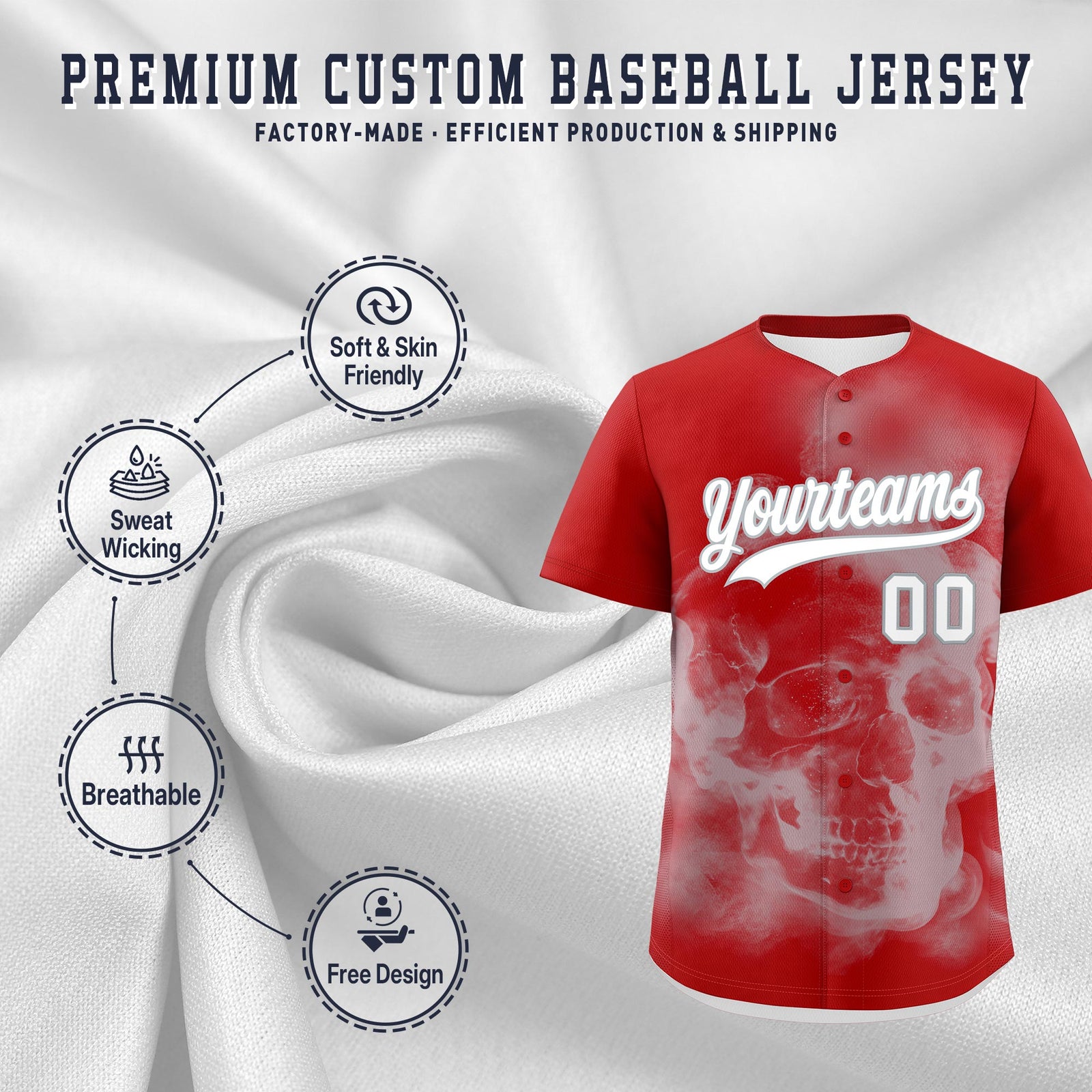 Custom Red Silver White skeleton Graffiti Pattern Lightweight Baseball Jersey| KXKSHOP