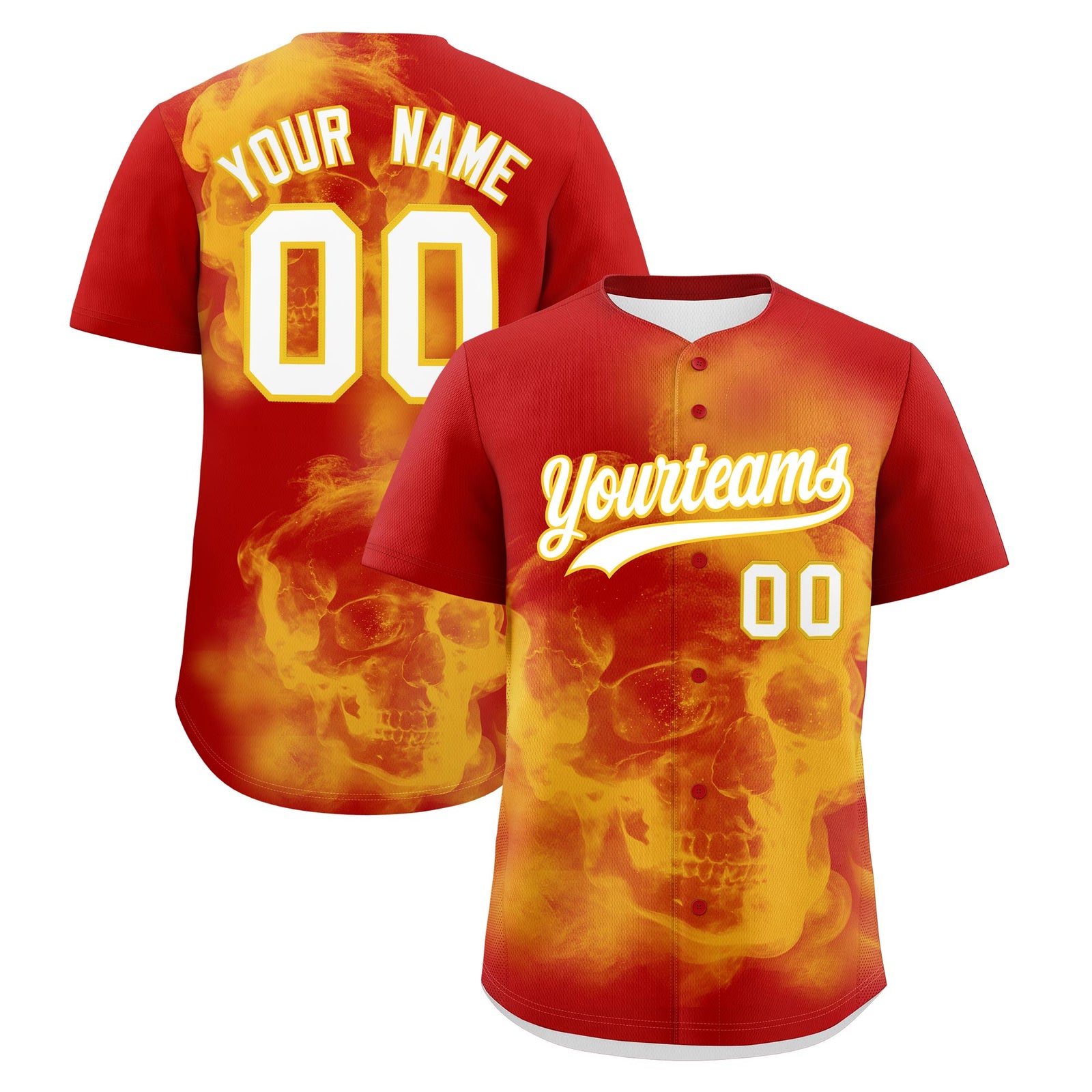 Custom Red Gold White skeleton Graffiti Pattern Quick Dry Baseball Jersey| KXKSHOP