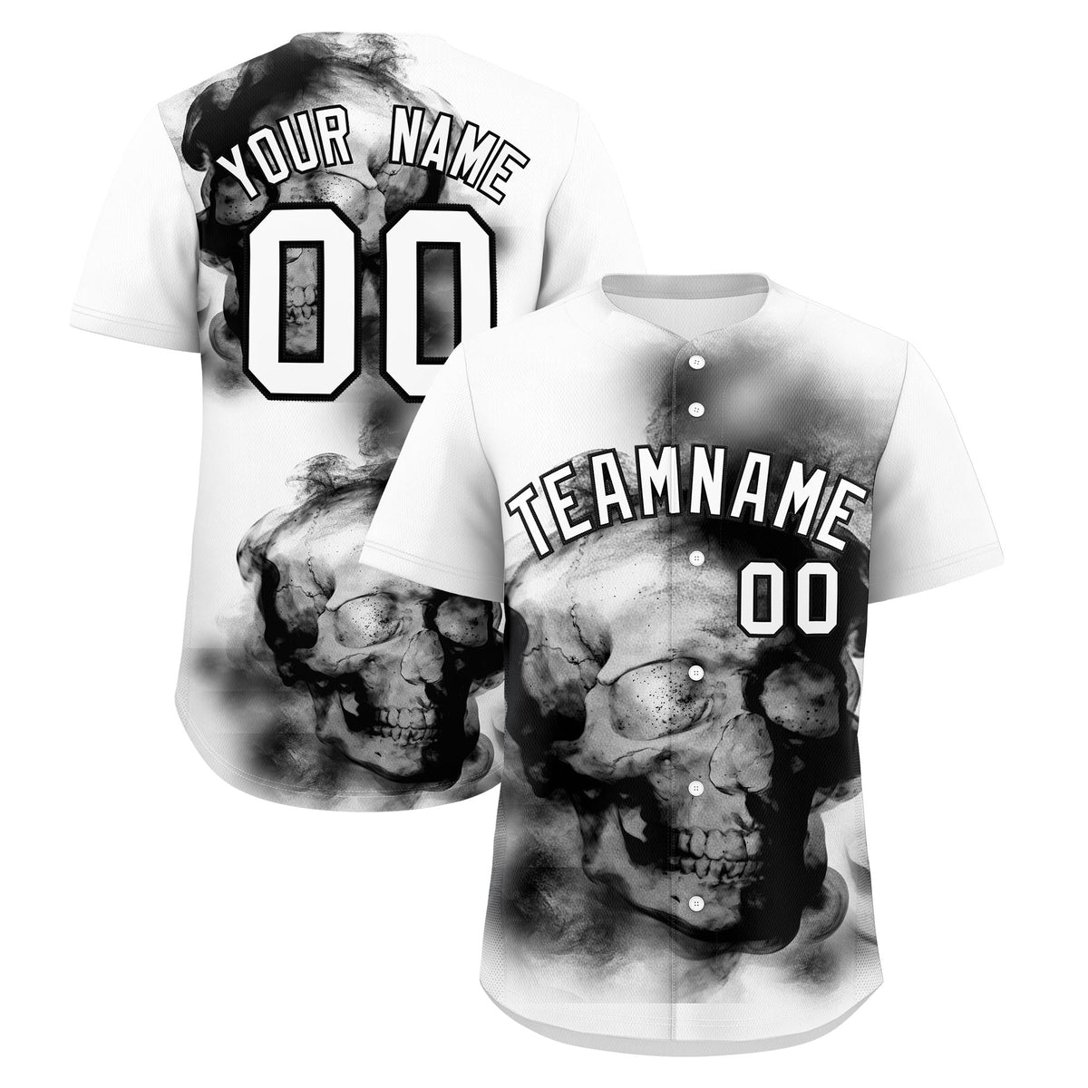 Custom White Black skeleton Graffiti Pattern Quick Dry Baseball Jersey| KXKSHOP