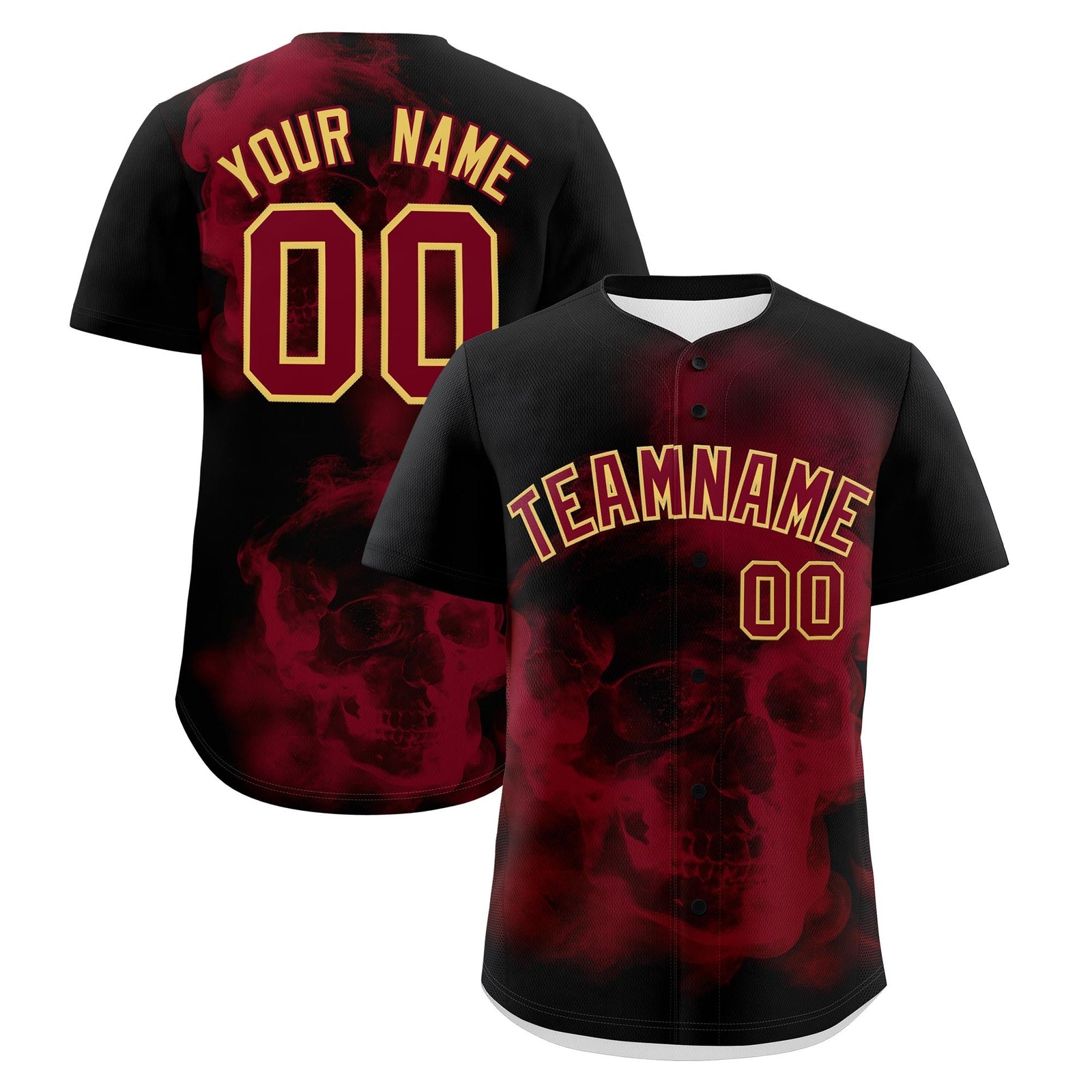 Custom Black Crimson Khaki skeleton Graffiti Pattern Lightweight Baseball Jersey| KXKSHOP
