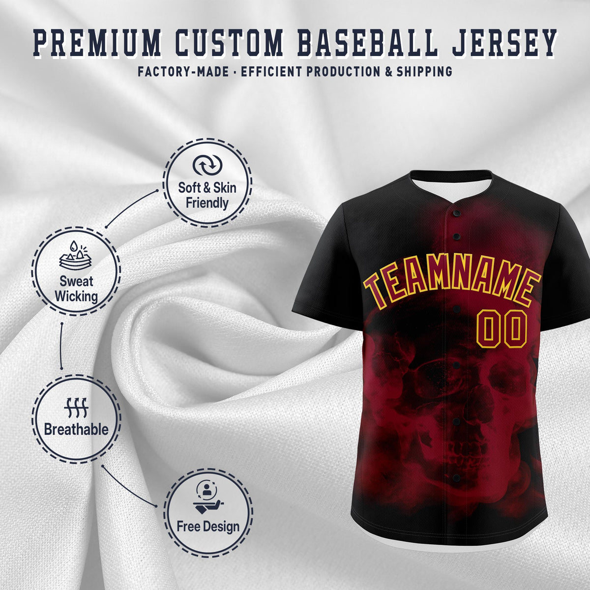 Custom Black Crimson Khaki skeleton Graffiti Pattern Quick Dry Baseball Jersey| KXKSHOP