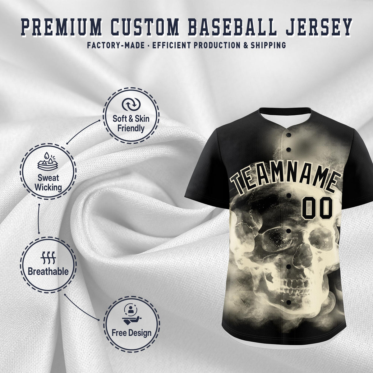 Custom Black Cream skeleton Graffiti Pattern Lightweight Baseball Jersey| KXKSHOP