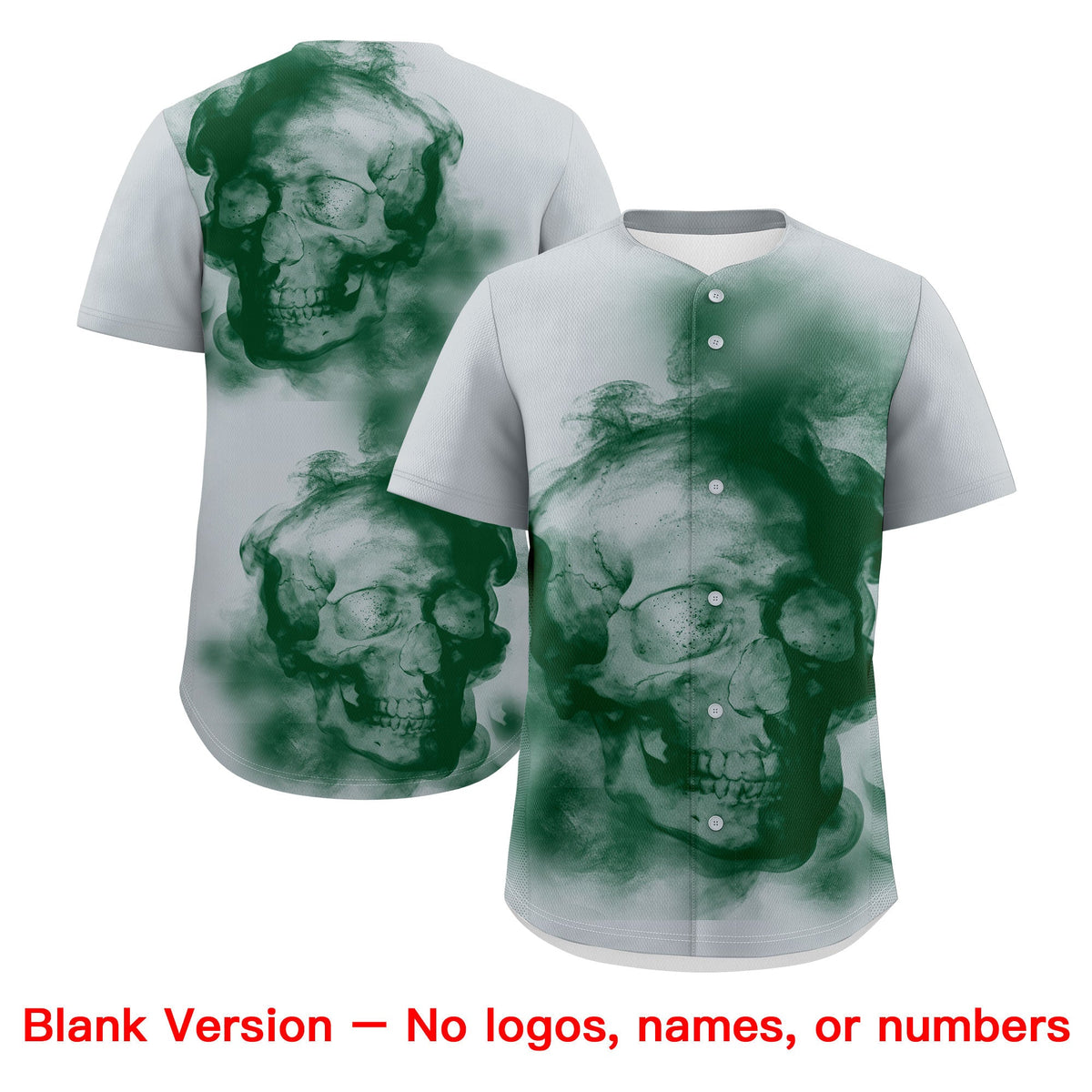 Custom Silver Dark Green Old Gold skeleton Graffiti Pattern Quick Dry Baseball Jersey| KXKSHOP