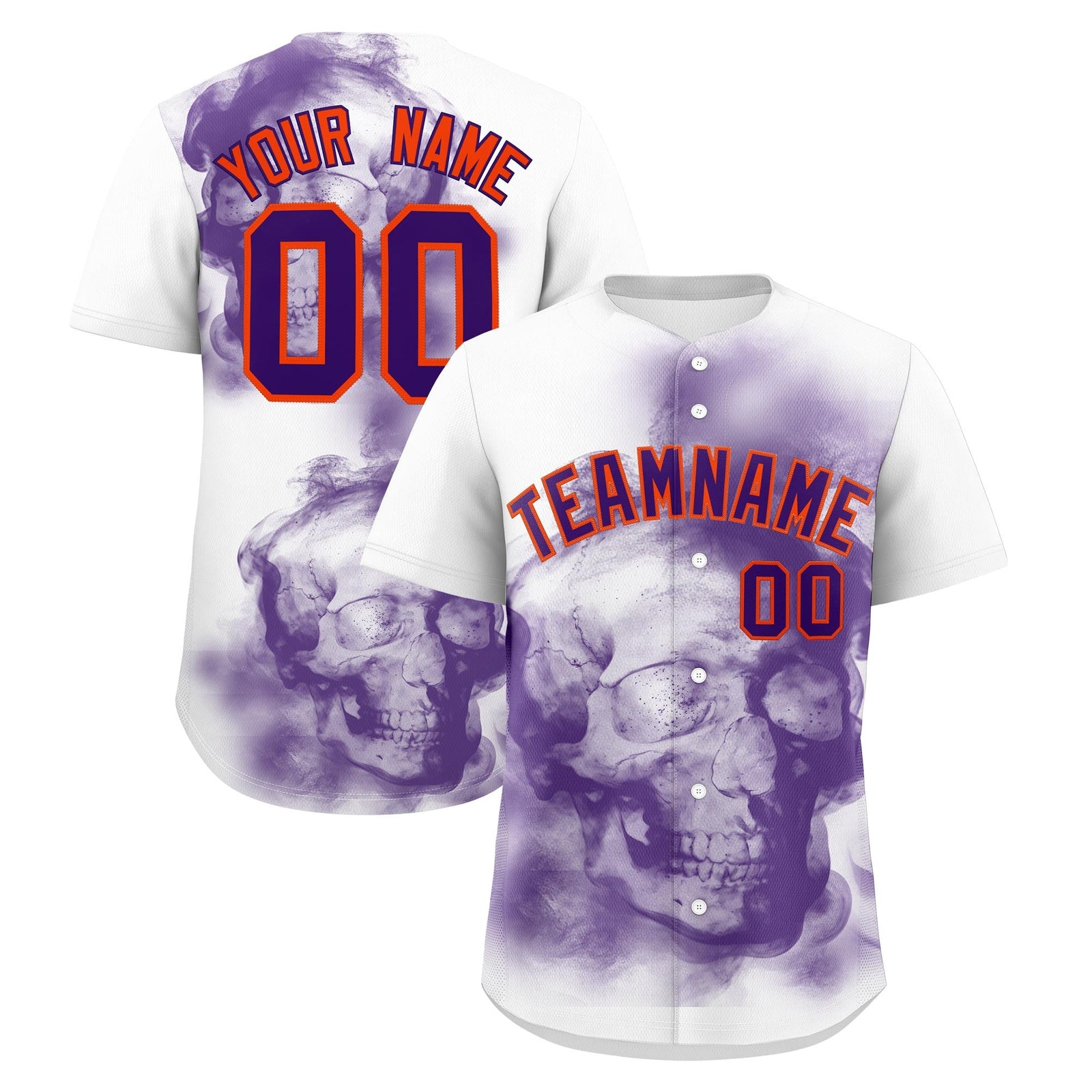 Custom White Purple Orange skeleton Graffiti Pattern Lightweight Baseball Jersey| KXKSHOP