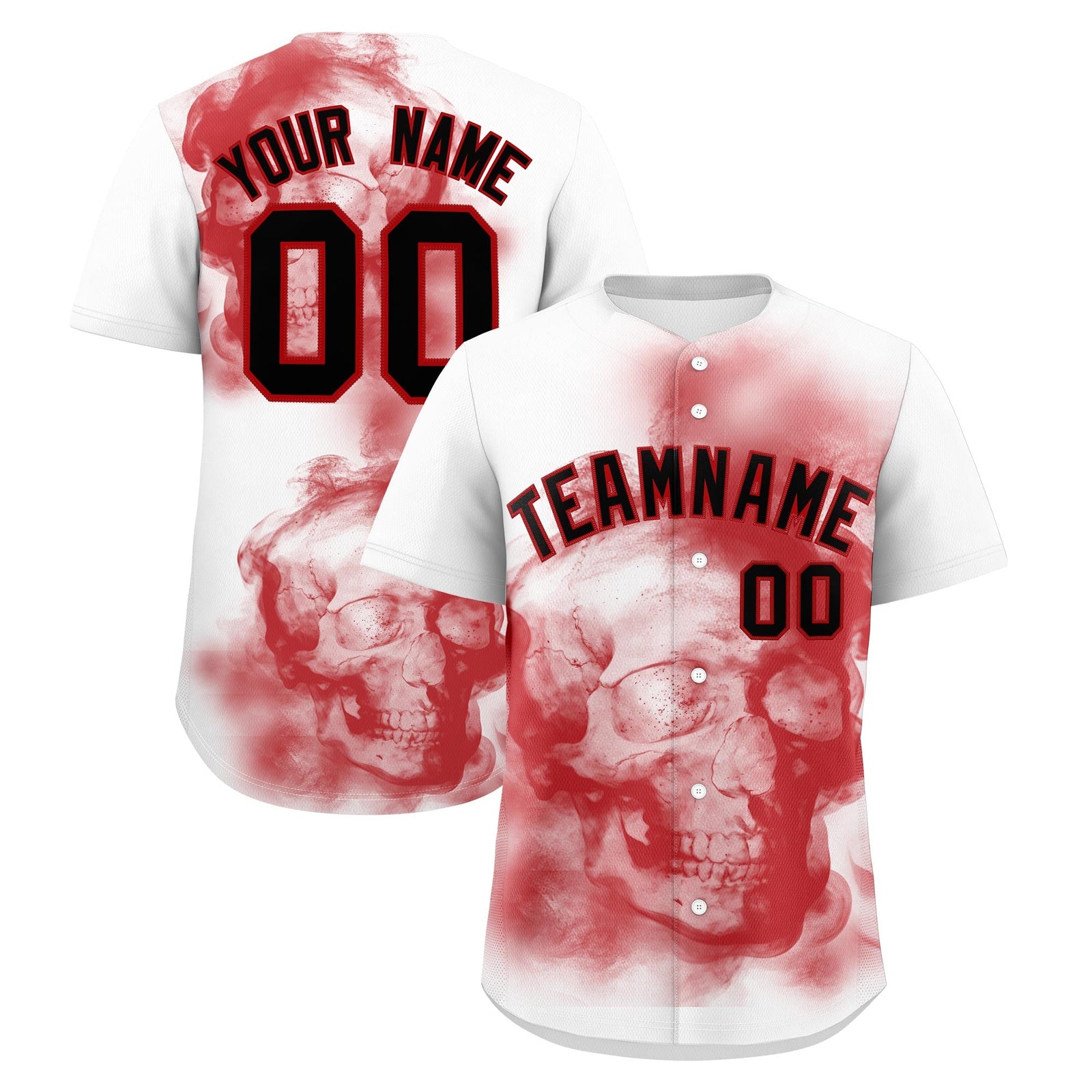 Custom White Red Black skeleton Graffiti Pattern Lightweight Baseball Jersey| KXKSHOP