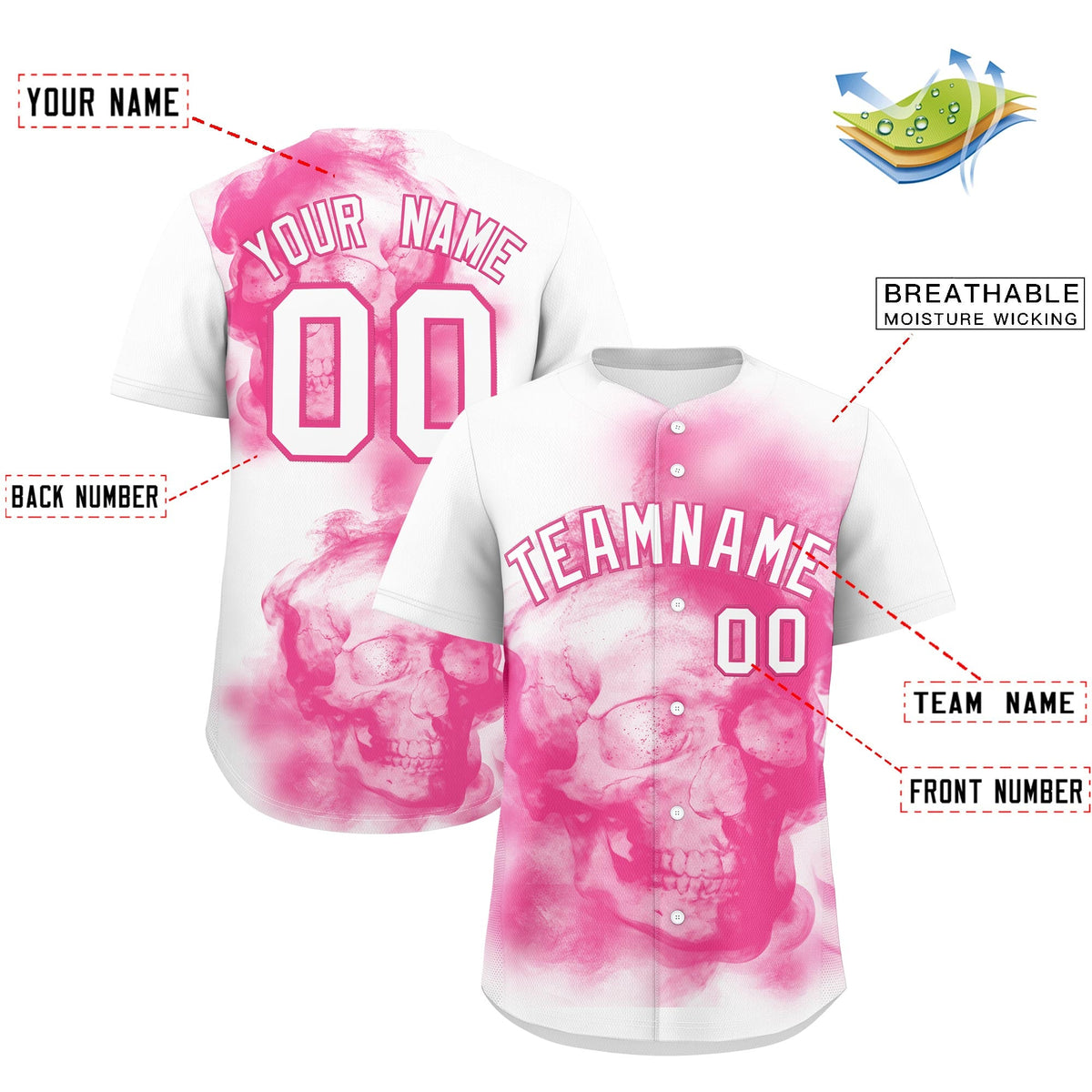 Custom White Pink skeleton Graffiti Pattern Lightweight Baseball Jersey| KXKSHOP