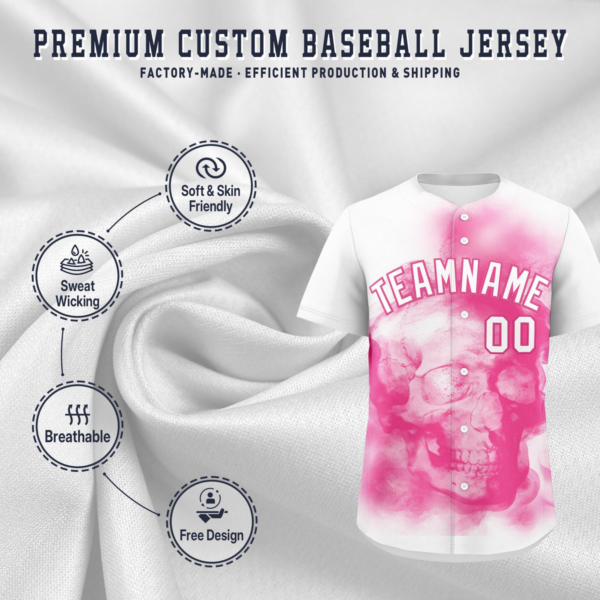 Custom White Pink skeleton Graffiti Pattern Lightweight Baseball Jersey| KXKSHOP