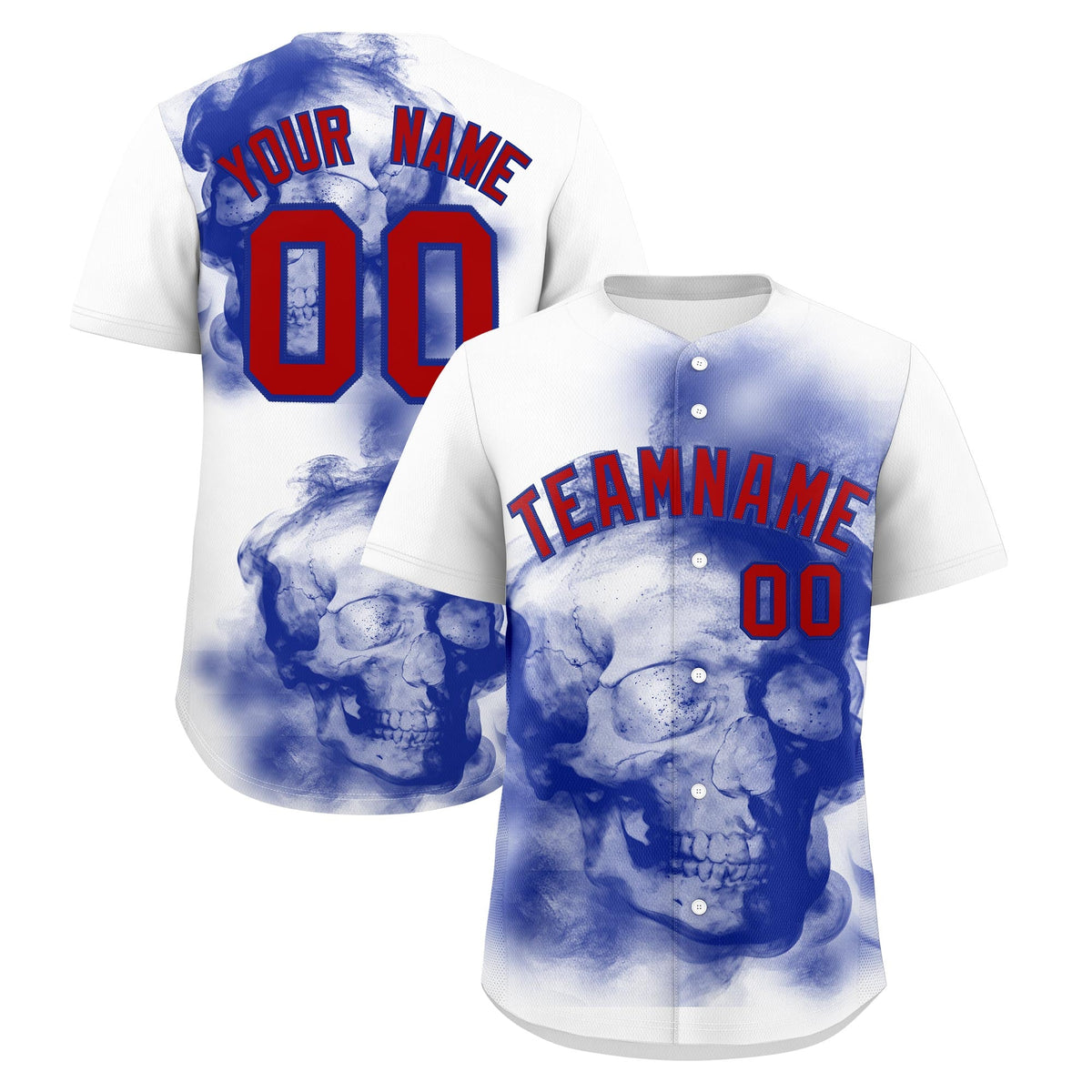 Custom White Royal Blue Red skeleton Graffiti Pattern Quick Dry Baseball Jersey| KXKSHOP