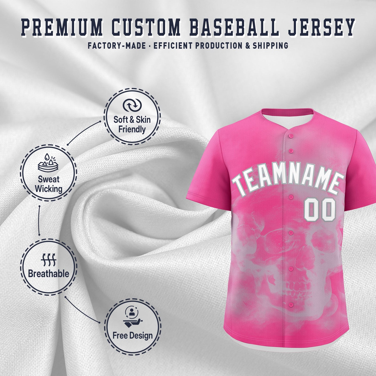 Custom Pink Silver White skeleton Graffiti Pattern Quick Dry Baseball Jersey| KXKSHOP