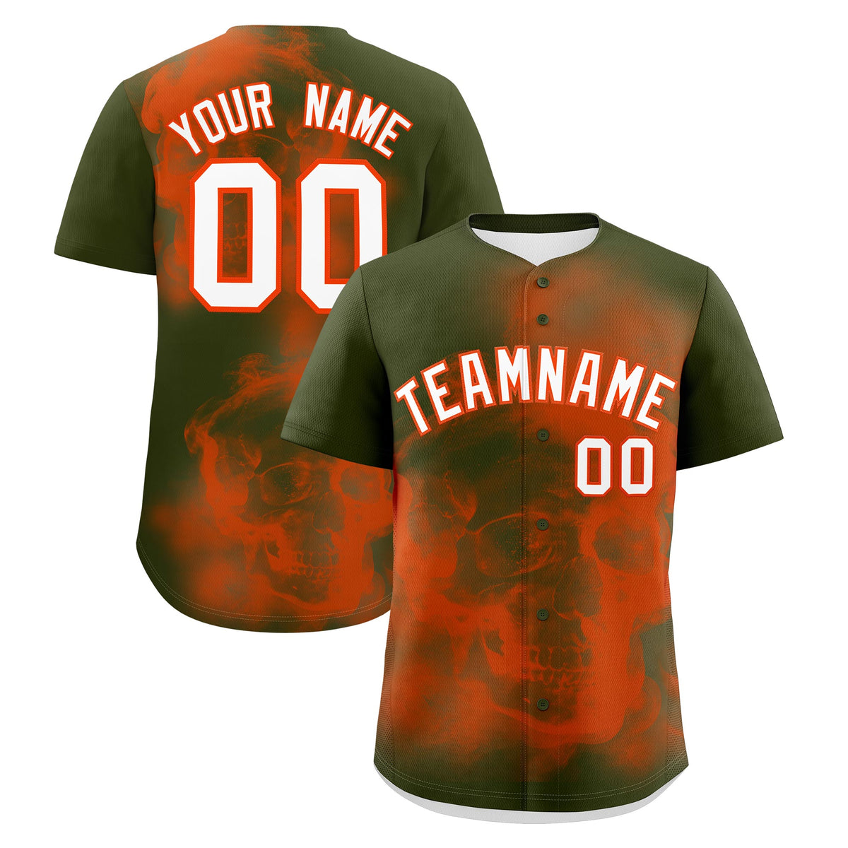 Custom Olive Orange White skeleton Graffiti Pattern Lightweight Baseball Jersey| KXKSHOP