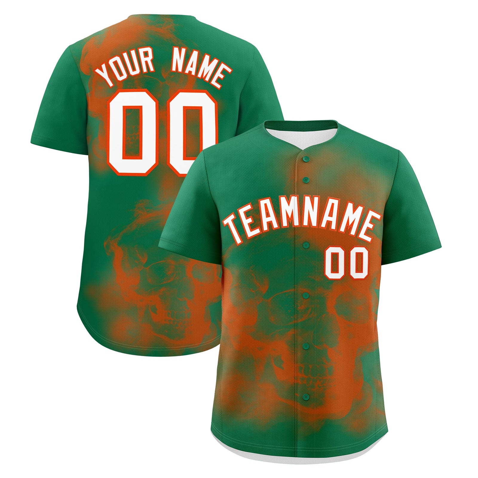 Custom Kelly Green Orange White skeleton Graffiti Pattern Lightweight Baseball Jersey| KXKSHOP