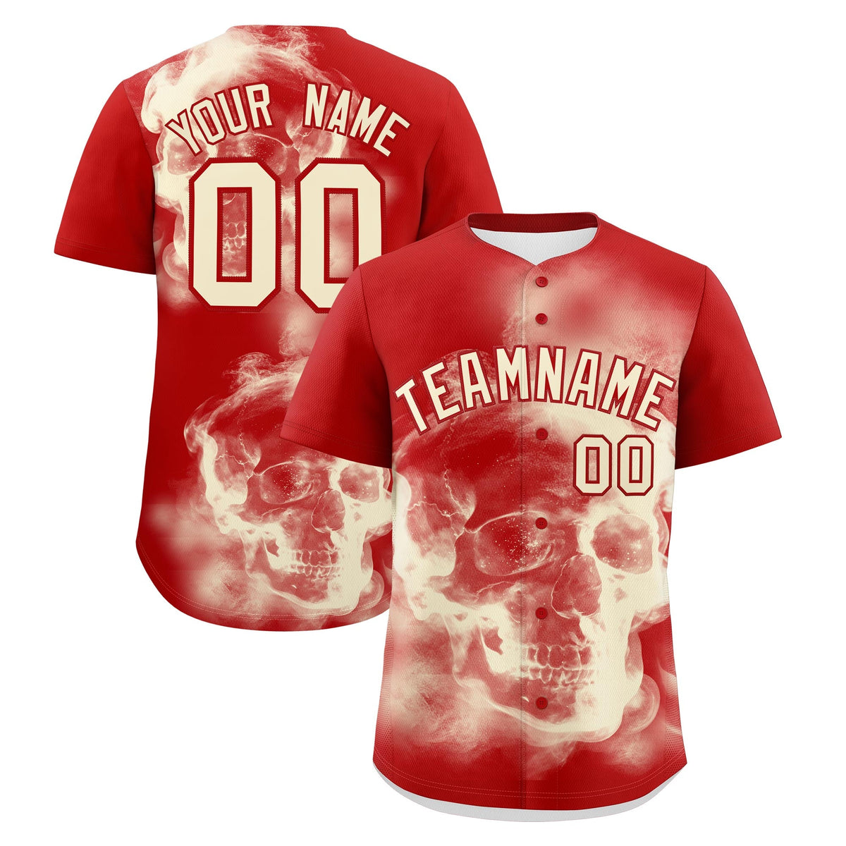 Custom Red Cream skeleton Graffiti Pattern Quick Dry Baseball Jersey| KXKSHOP
