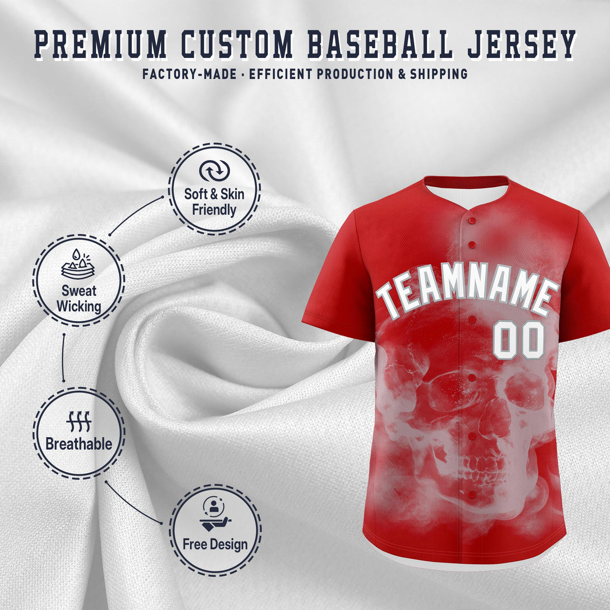 Custom Red Silver White skeleton Graffiti Pattern Lightweight Baseball Jersey| KXKSHOP
