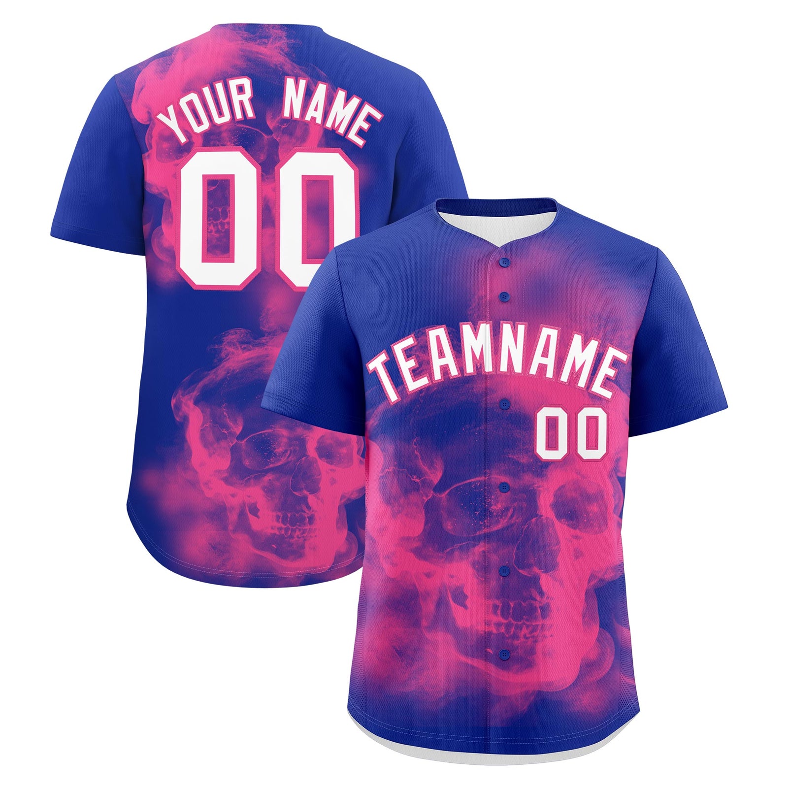 Custom Royal Blue Pink White skeleton Graffiti Pattern Lightweight Baseball Jersey| KXKSHOP