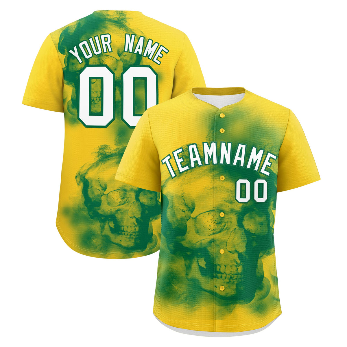 Custom Gold Kelly Green White skeleton Graffiti Pattern Lightweight Baseball Jersey| KXKSHOP