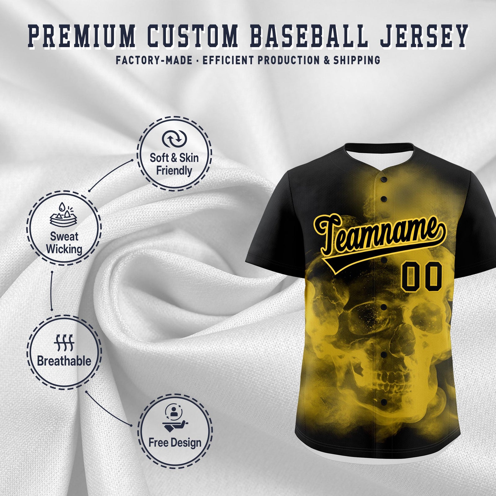 Custom Black Gold skeleton Graffiti Pattern Lightweight Baseball Jersey| KXKSHOP
