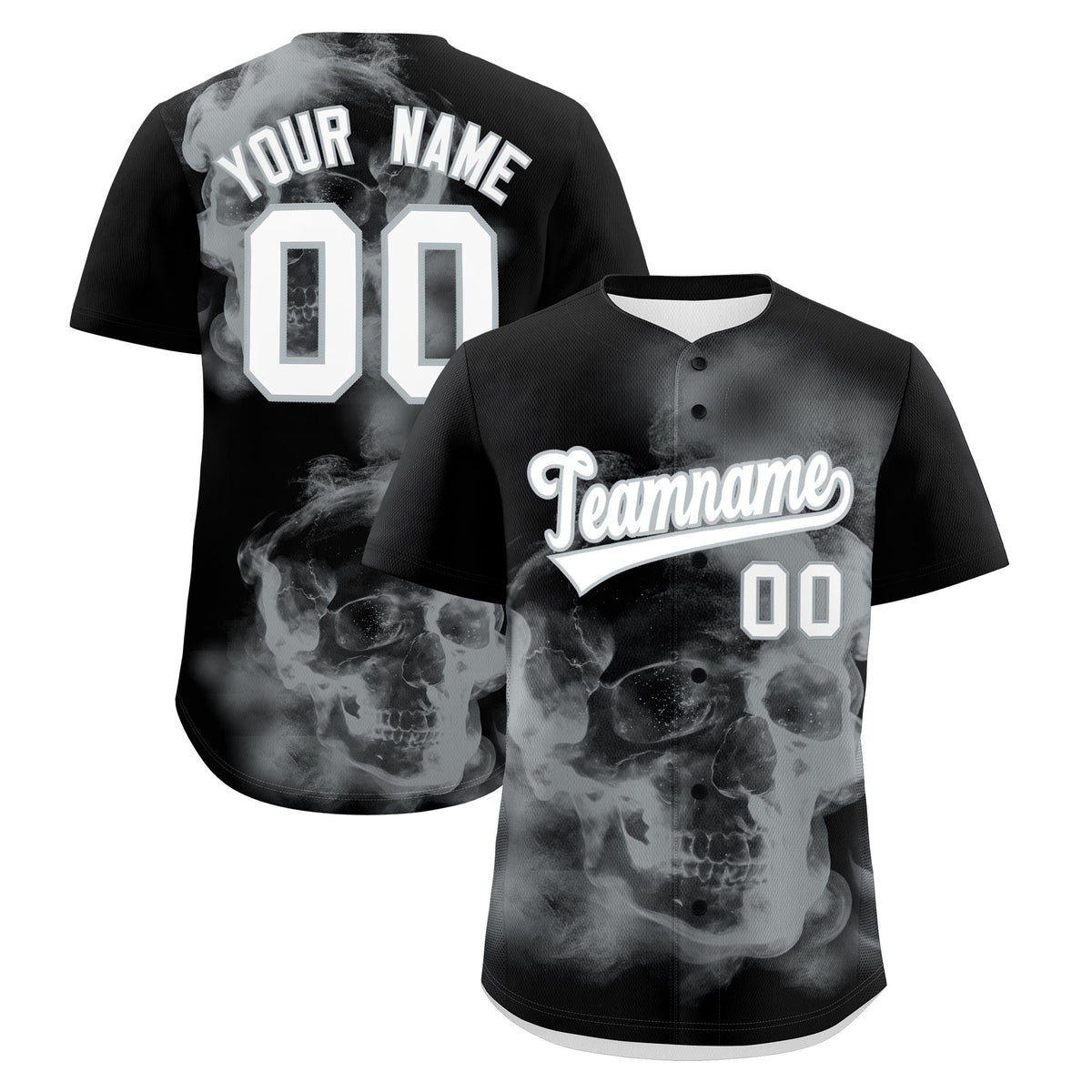 Custom Black Silver White skeleton Graffiti Pattern Lightweight Baseball Jersey| KXKSHOP