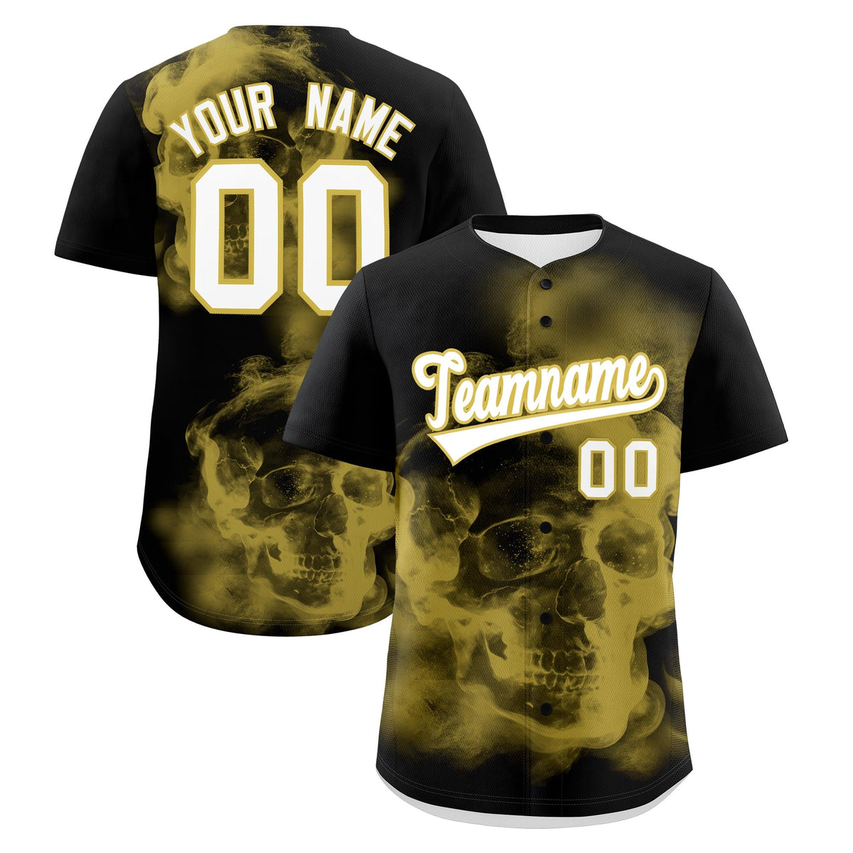 Custom Black Old Gold White skeleton Graffiti Pattern Lightweight Baseball Jersey| KXKSHOP