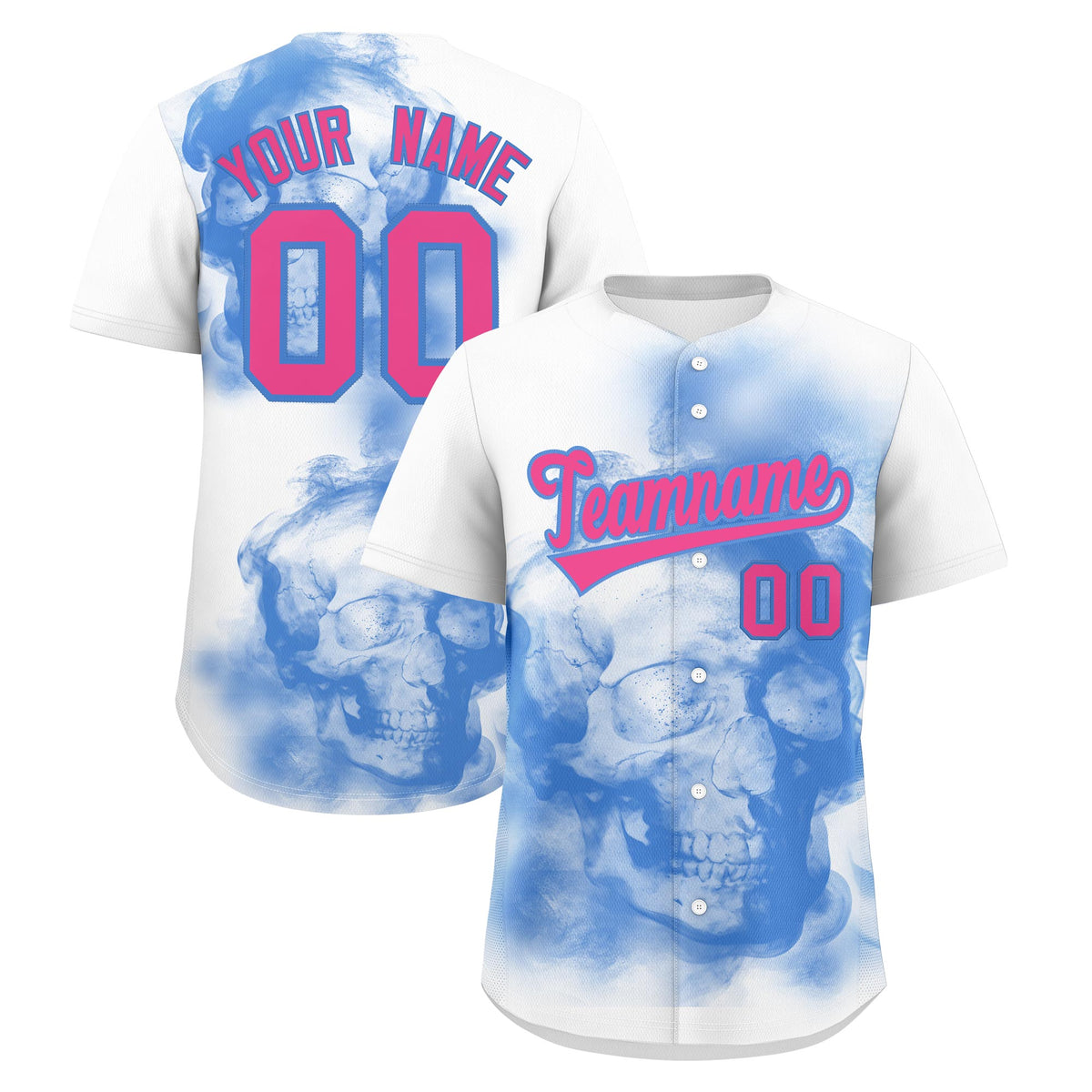 Custom White Powder Blue Pink skeleton Graffiti Pattern Quick Dry Baseball Jersey| KXKSHOP