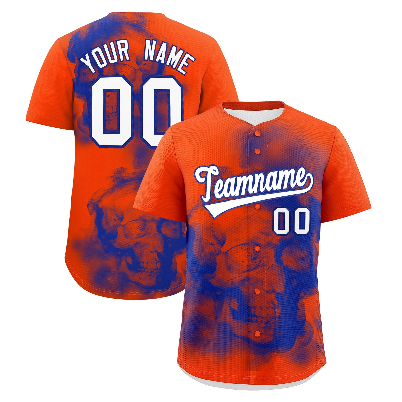 Custom Orange Royal Blue White skeleton Graffiti Pattern Lightweight Baseball Jersey| KXKSHOP