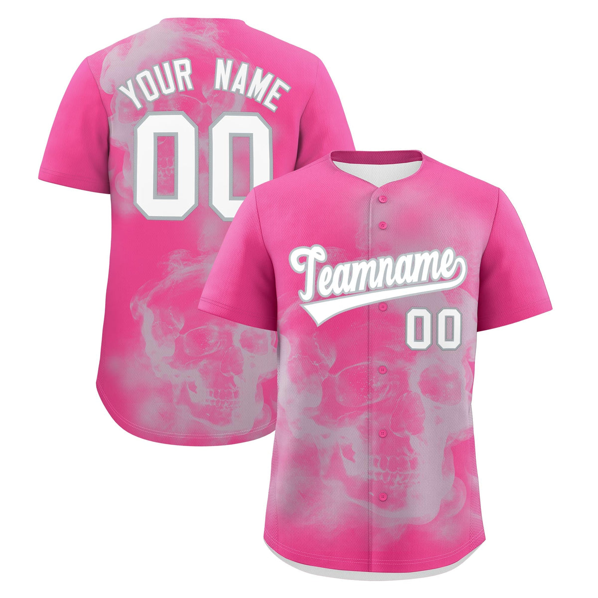 Custom Pink Silver White skeleton Graffiti Pattern Quick Dry Baseball Jersey| KXKSHOP