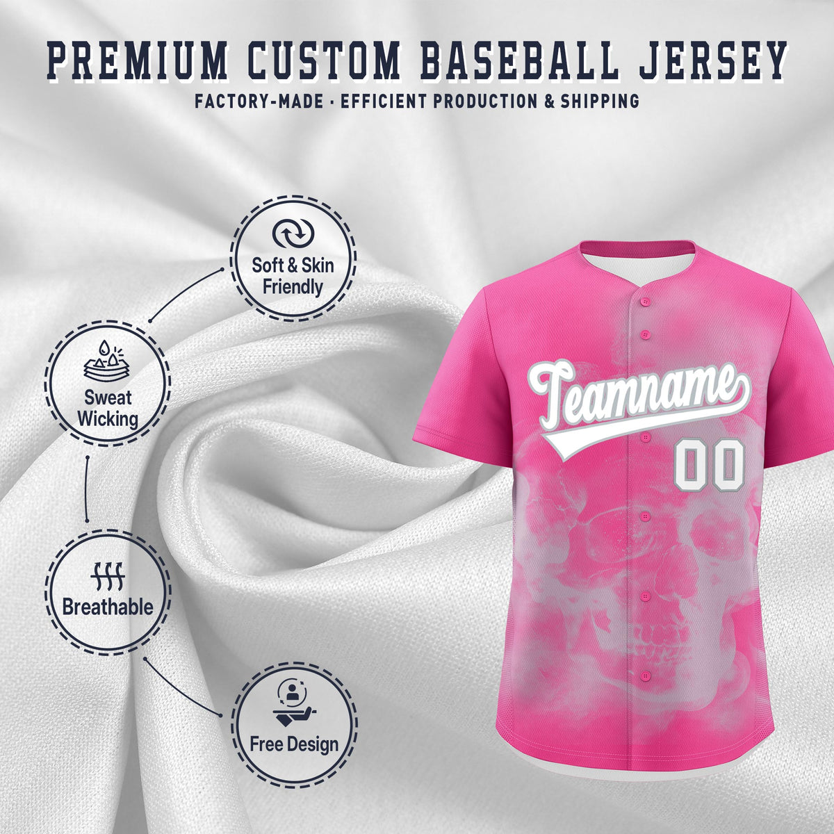 Custom Pink Silver White skeleton Graffiti Pattern Quick Dry Baseball Jersey| KXKSHOP