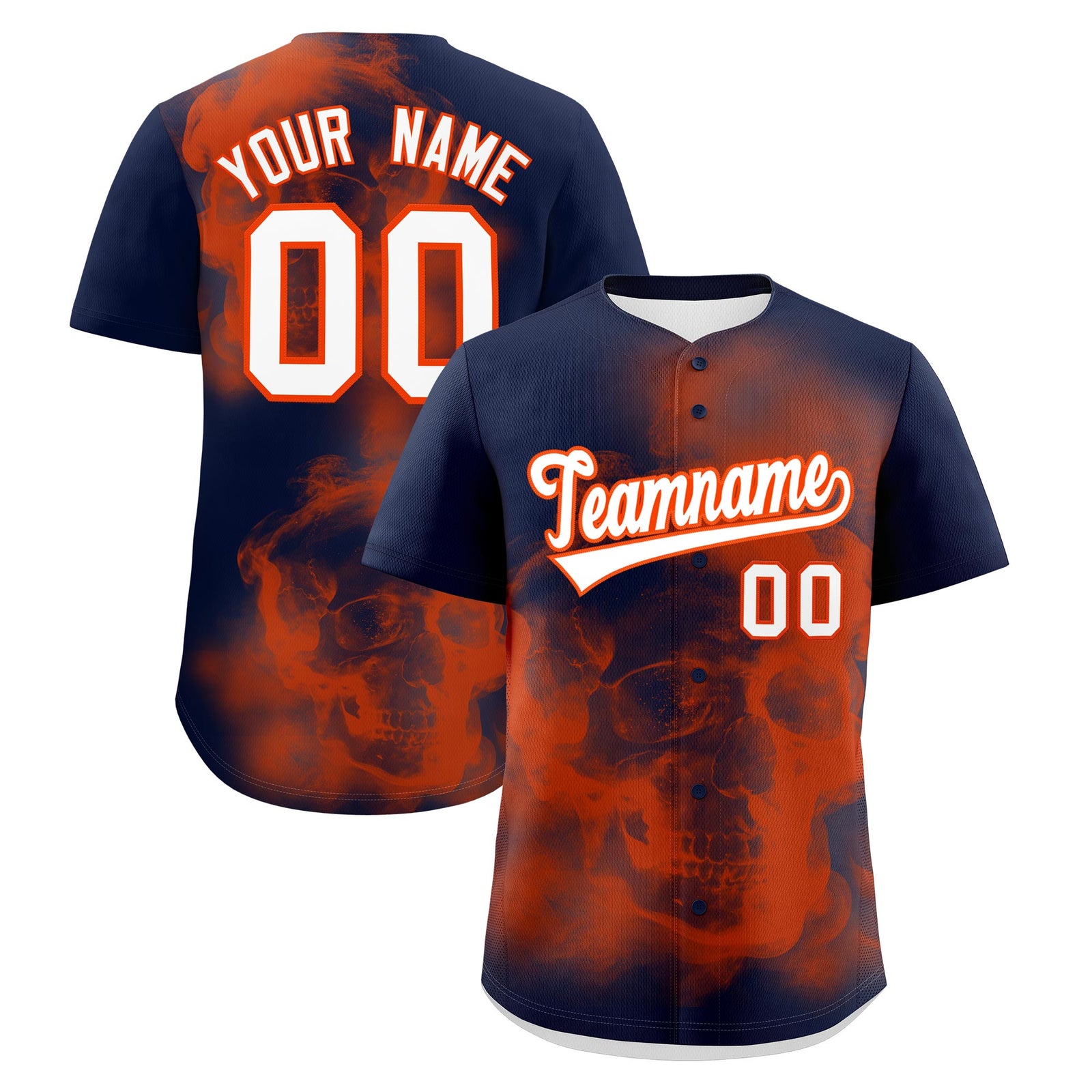 Custom Navy Orange White skeleton Graffiti Pattern Lightweight Baseball Jersey| KXKSHOP