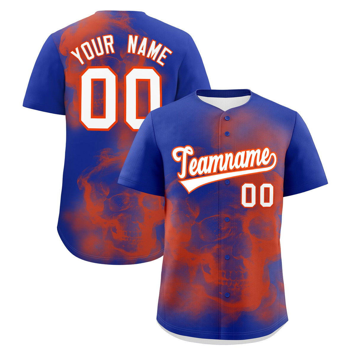 Custom Royal Blue Orange White skeleton Graffiti Pattern Quick Dry Baseball Jersey| KXKSHOP