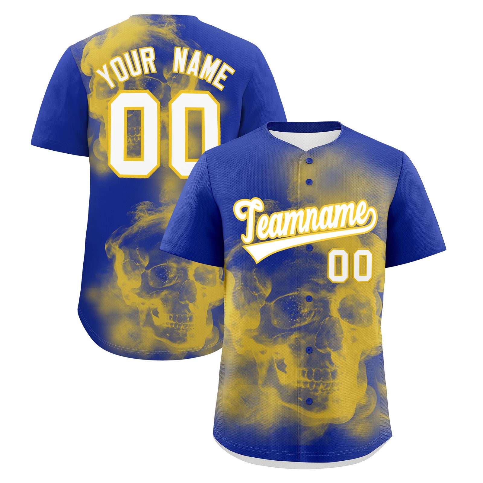 Custom Royal Blue Gold White skeleton Graffiti Pattern Lightweight Baseball Jersey| KXKSHOP