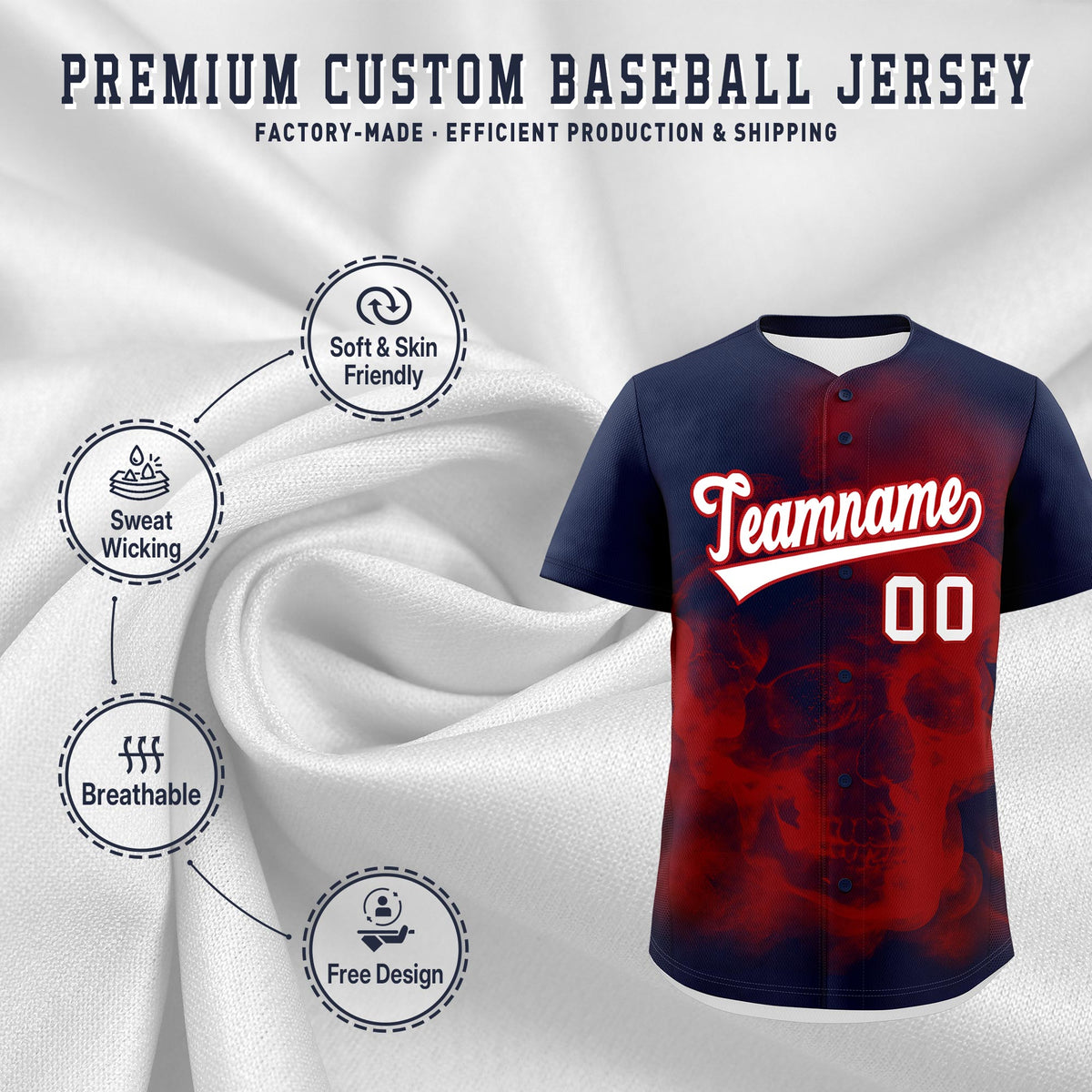 Custom Navy Red White skeleton Graffiti Pattern Lightweight Baseball Jersey| KXKSHOP