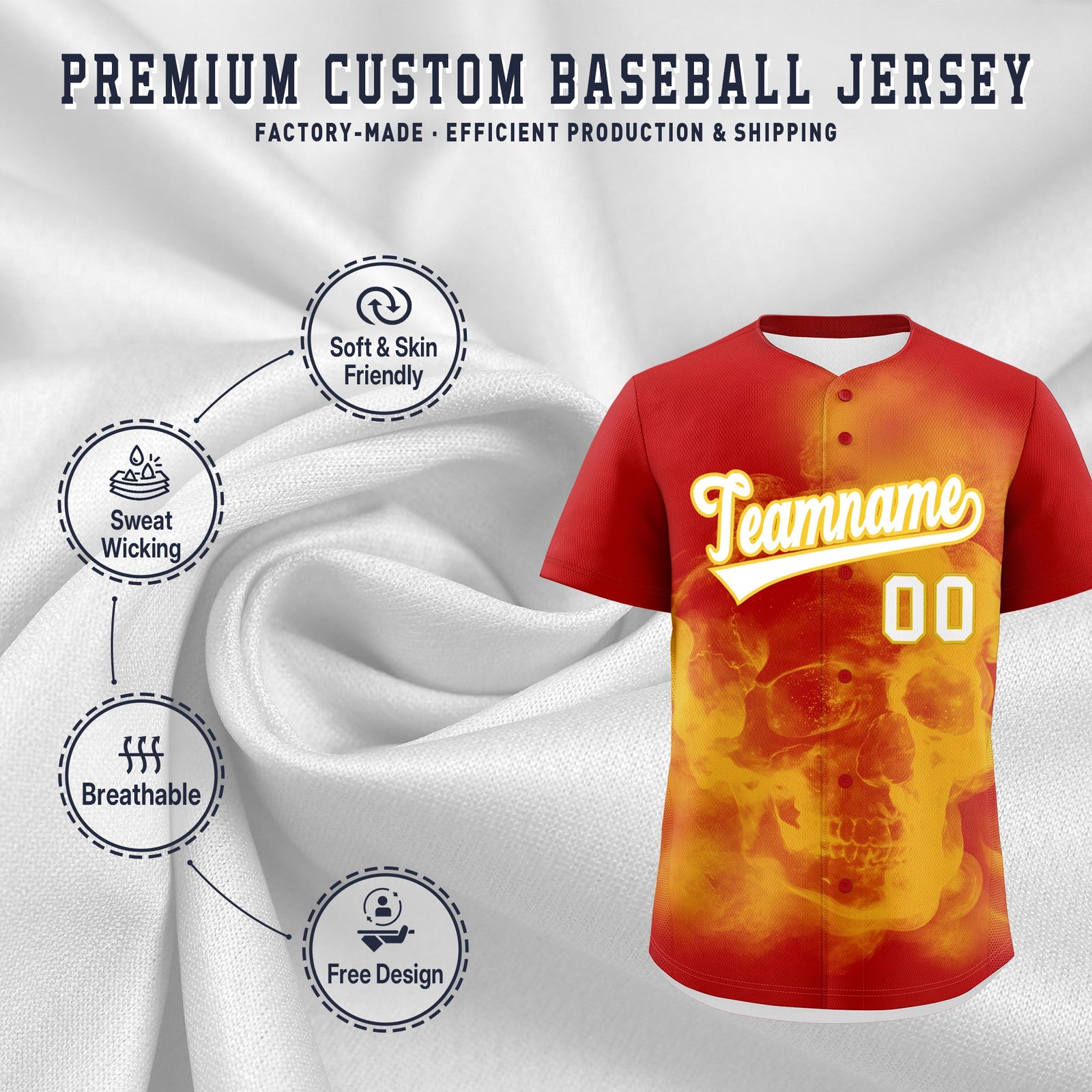 Custom Red Gold White skeleton Graffiti Pattern Quick Dry Baseball Jersey| KXKSHOP