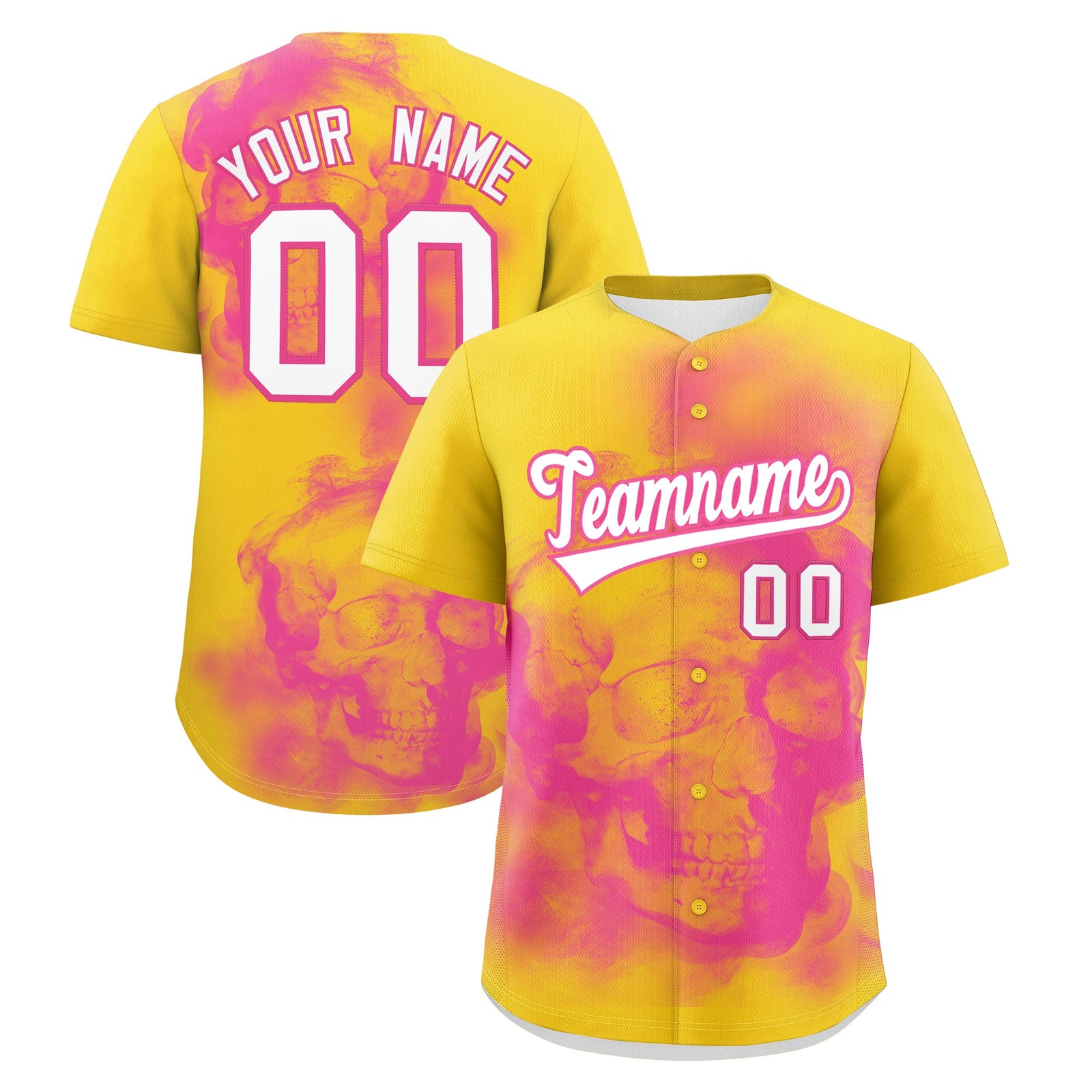 Custom Gold Pink White skeleton Graffiti Pattern Lightweight Baseball Jersey| KXKSHOP
