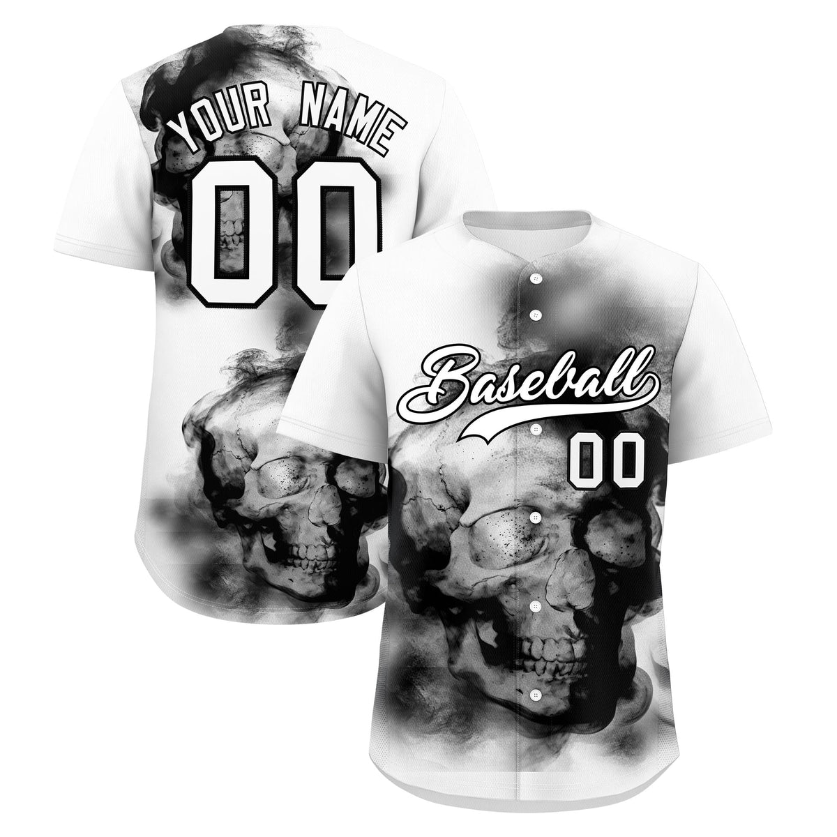Custom White Black skeleton Graffiti Pattern Quick Dry Baseball Jersey| KXKSHOP