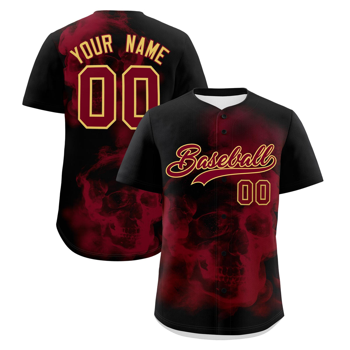 Custom Black Crimson Khaki skeleton Graffiti Pattern Quick Dry Baseball Jersey| KXKSHOP