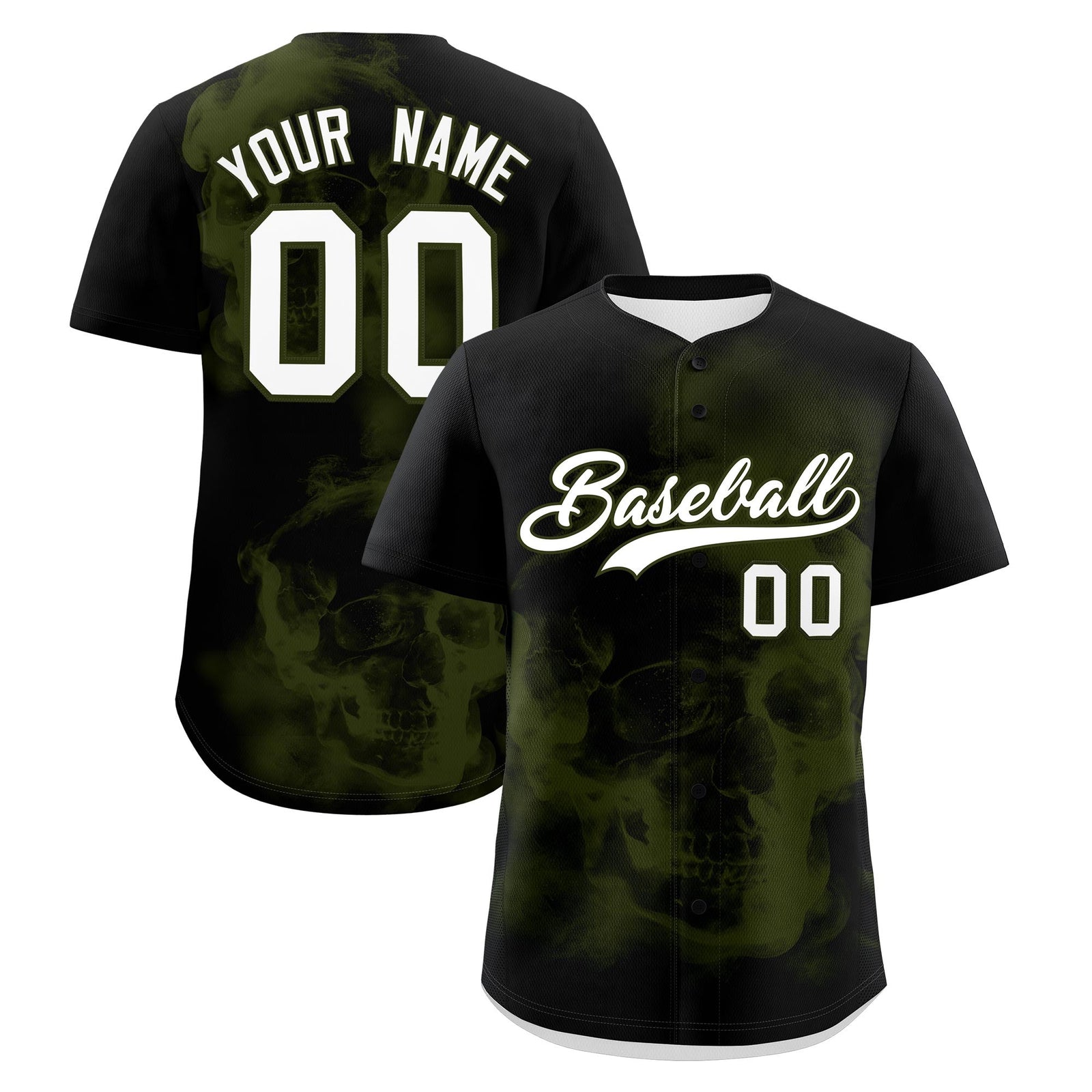 Custom Black Olive White skeleton Graffiti Pattern Lightweight Baseball Jersey| KXKSHOP