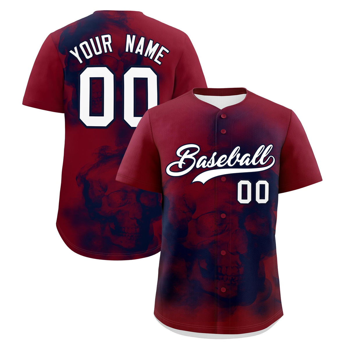 Custom Crimson Navy White skeleton Graffiti Pattern Lightweight Baseball Jersey| KXKSHOP