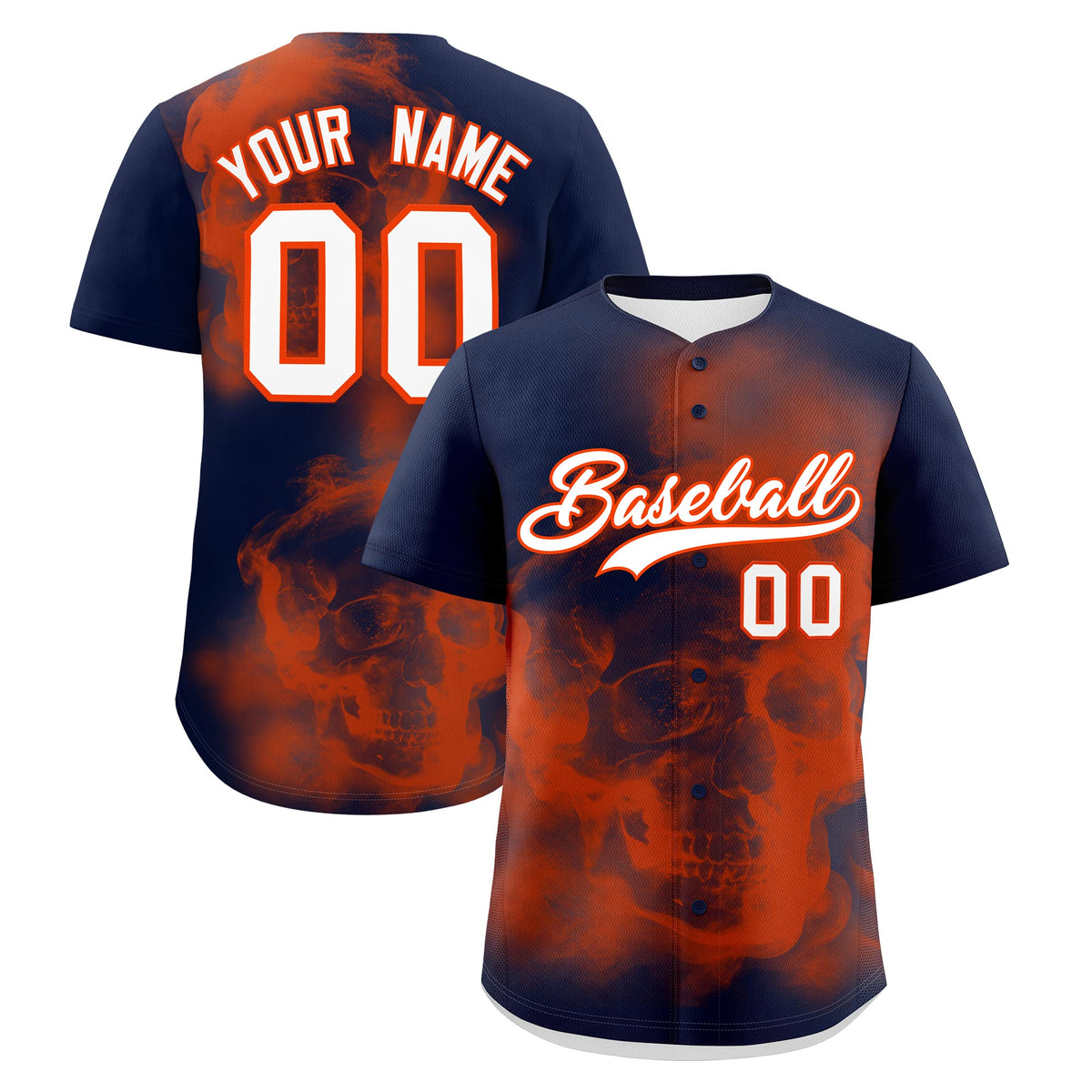 Custom Navy Orange White skeleton Graffiti Pattern Lightweight Baseball Jersey| KXKSHOP
