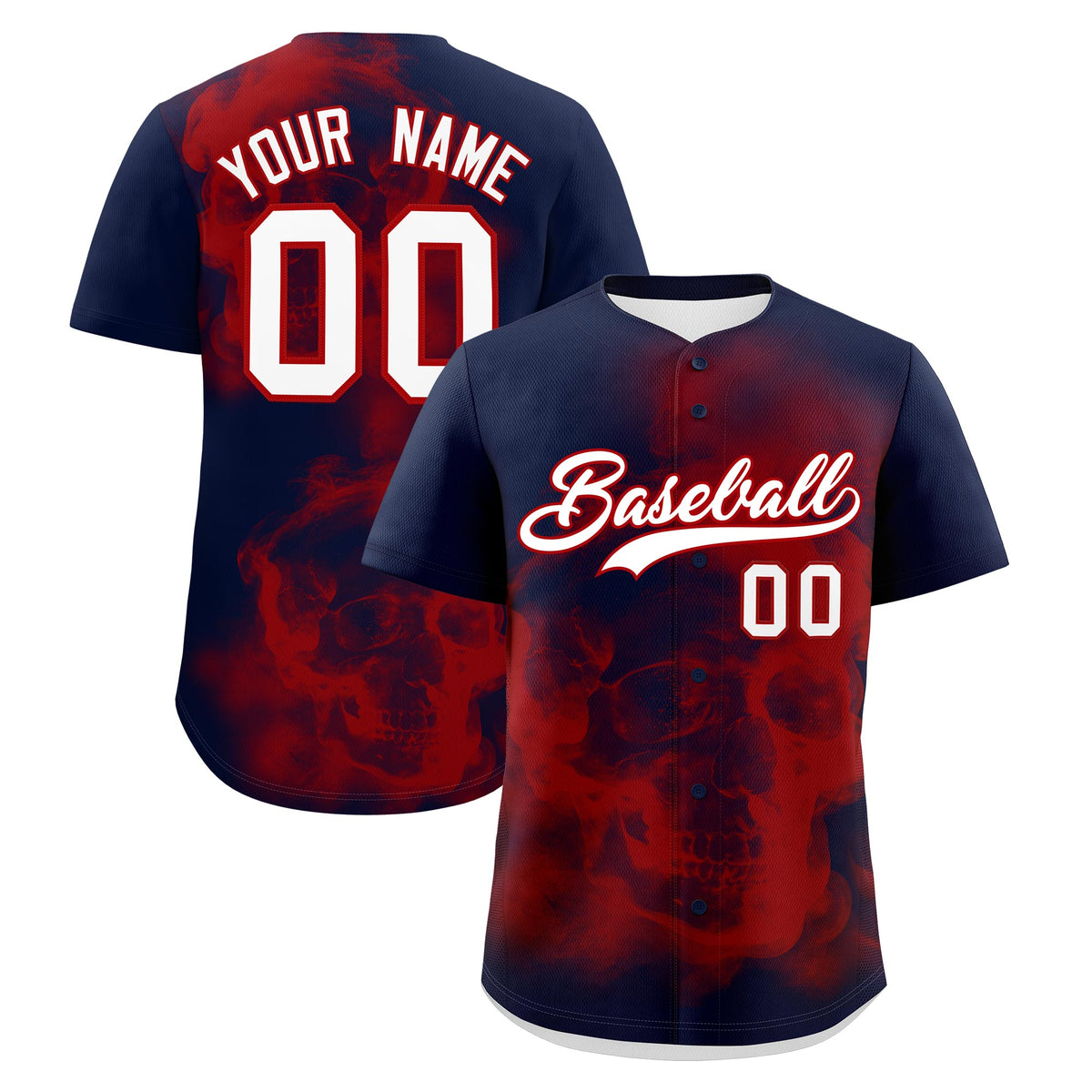 Custom Navy Red White skeleton Graffiti Pattern Lightweight Baseball Jersey| KXKSHOP