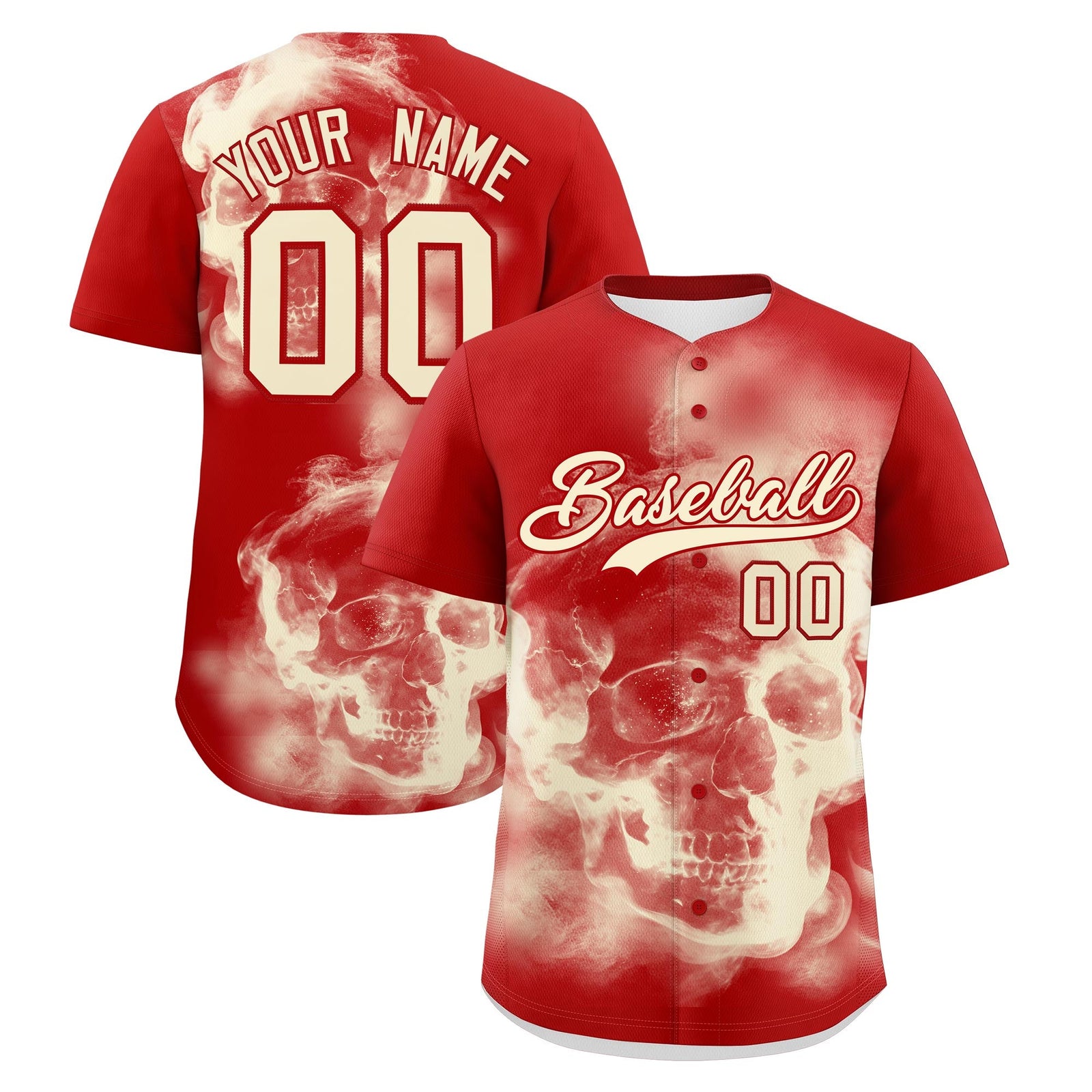 Custom Red Cream skeleton Graffiti Pattern Quick Dry Baseball Jersey| KXKSHOP