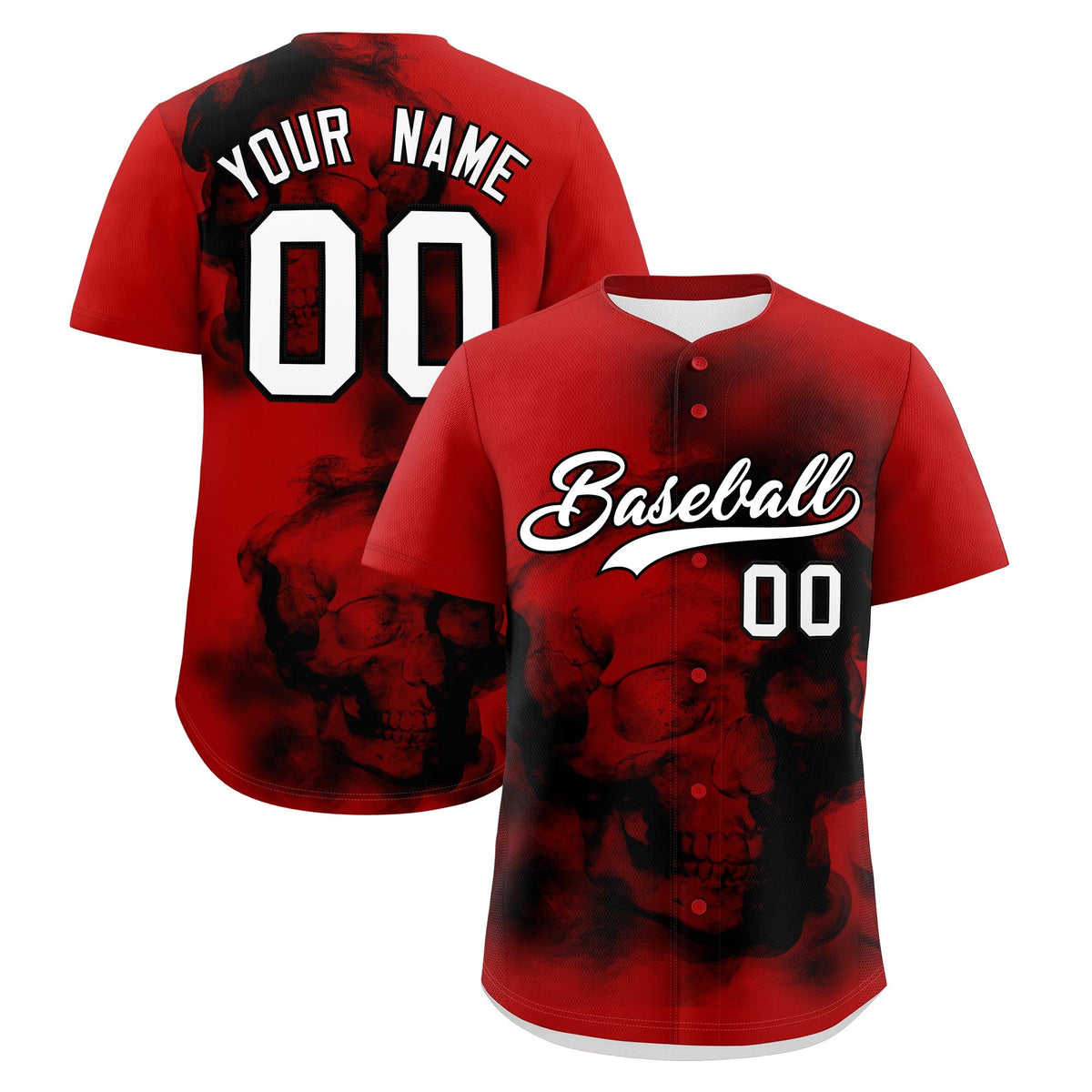 Custom Red Black White skeleton Graffiti Pattern Quick Dry Baseball Jersey| KXKSHOP