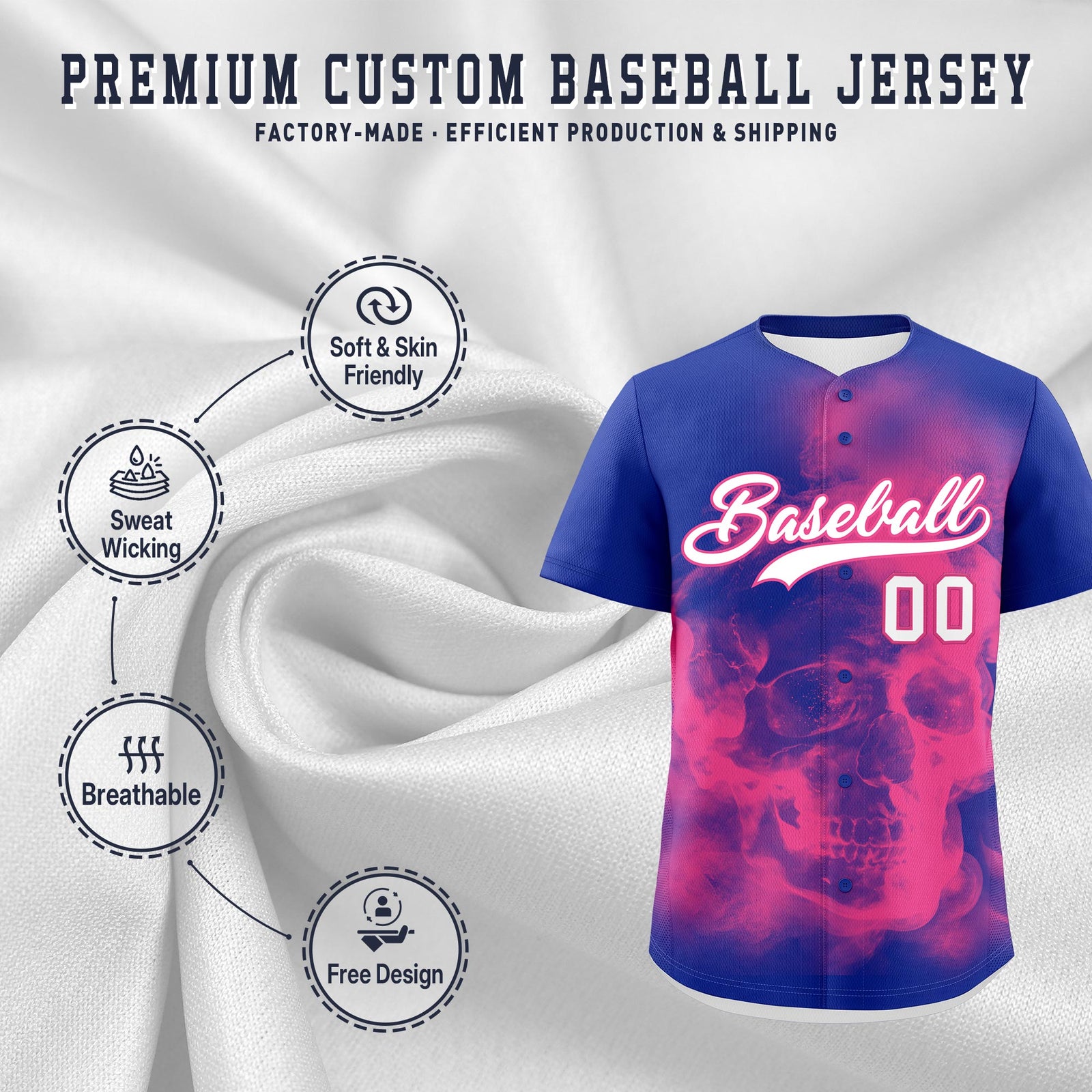 Custom Royal Blue Pink White skeleton Graffiti Pattern Lightweight Baseball Jersey| KXKSHOP