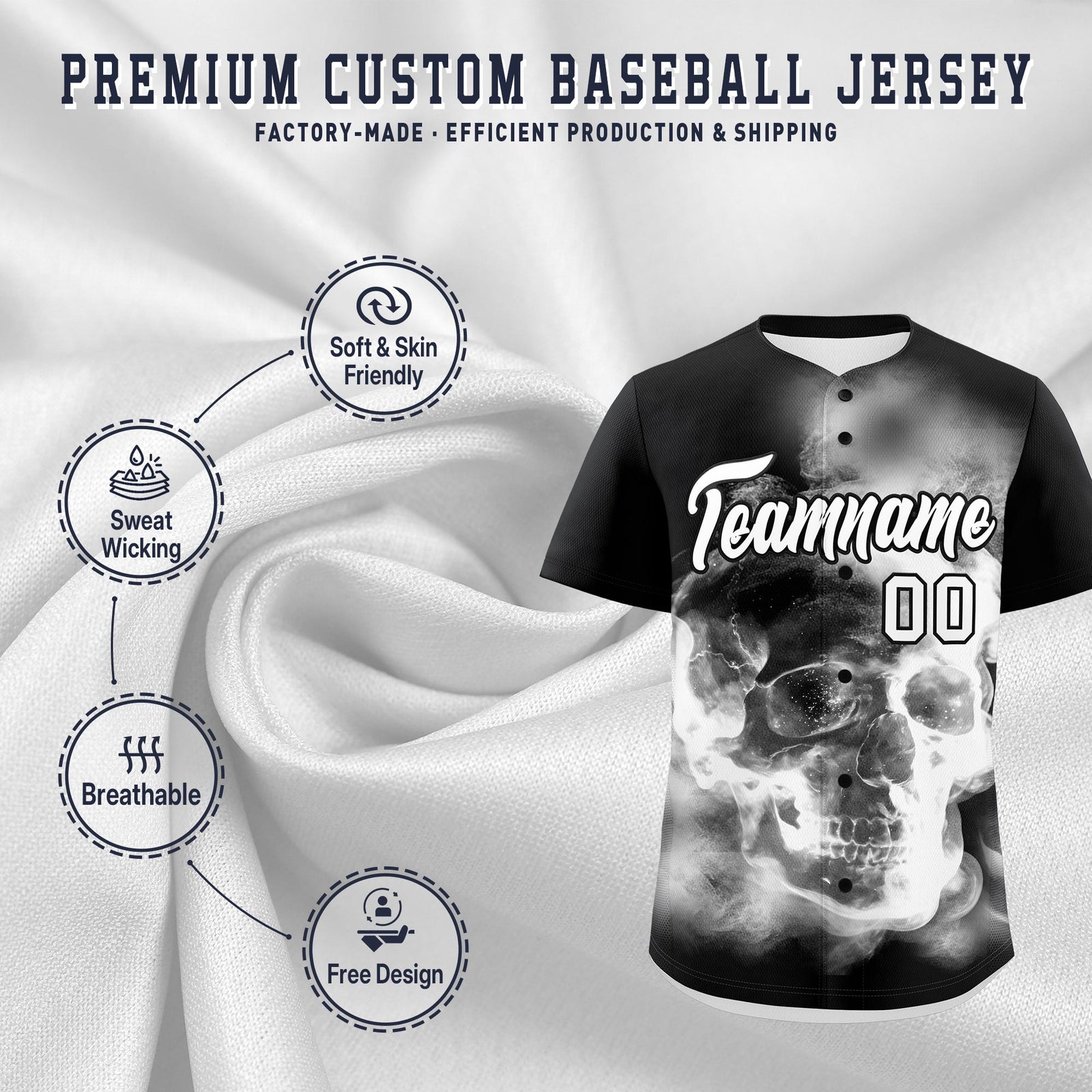 Custom Black White skeleton Graffiti Pattern Lightweight Baseball Jersey| KXKSHOP