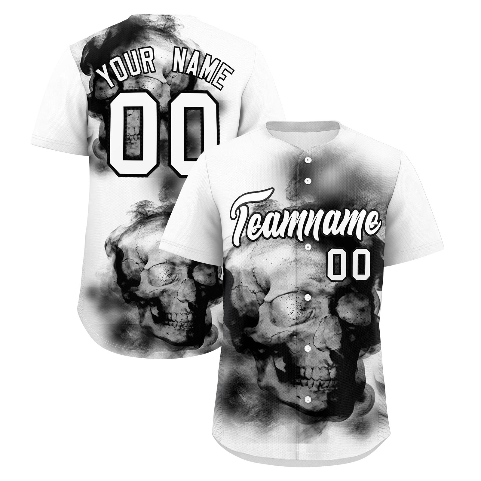 Custom White Black skeleton Graffiti Pattern Quick Dry Baseball Jersey| KXKSHOP